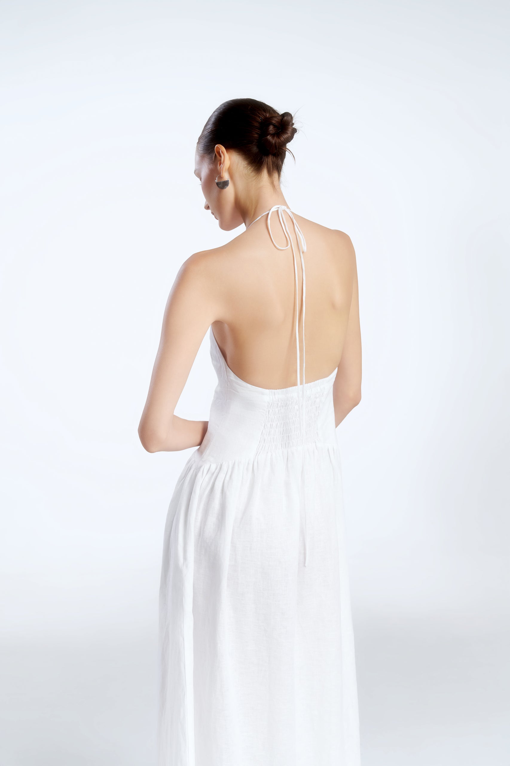 JASMINE HALTERNECK LINEN DRESS - WHITE