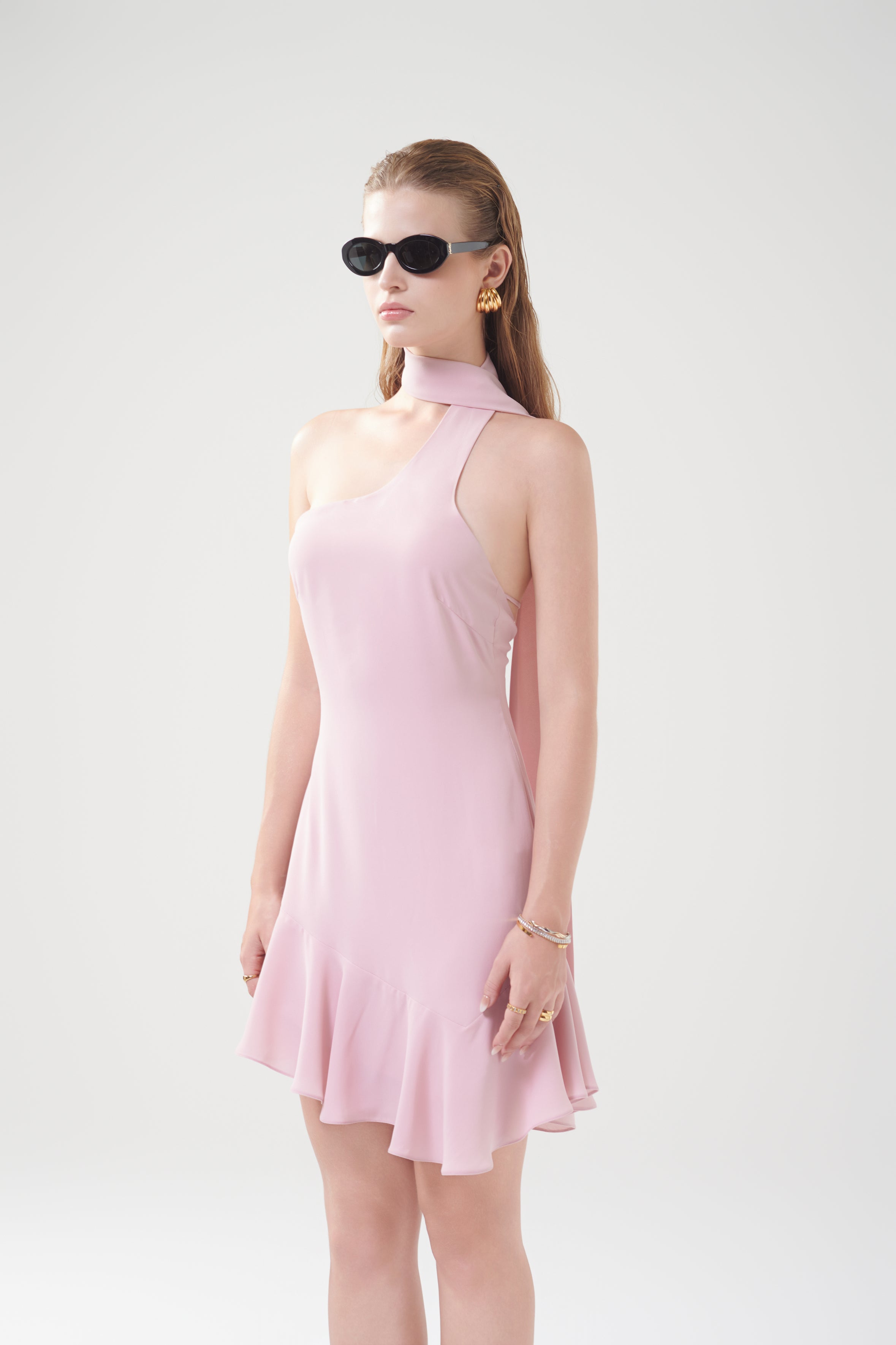 GLENNIE CHIFFON RUFFLE DRESS - Rouge Pink