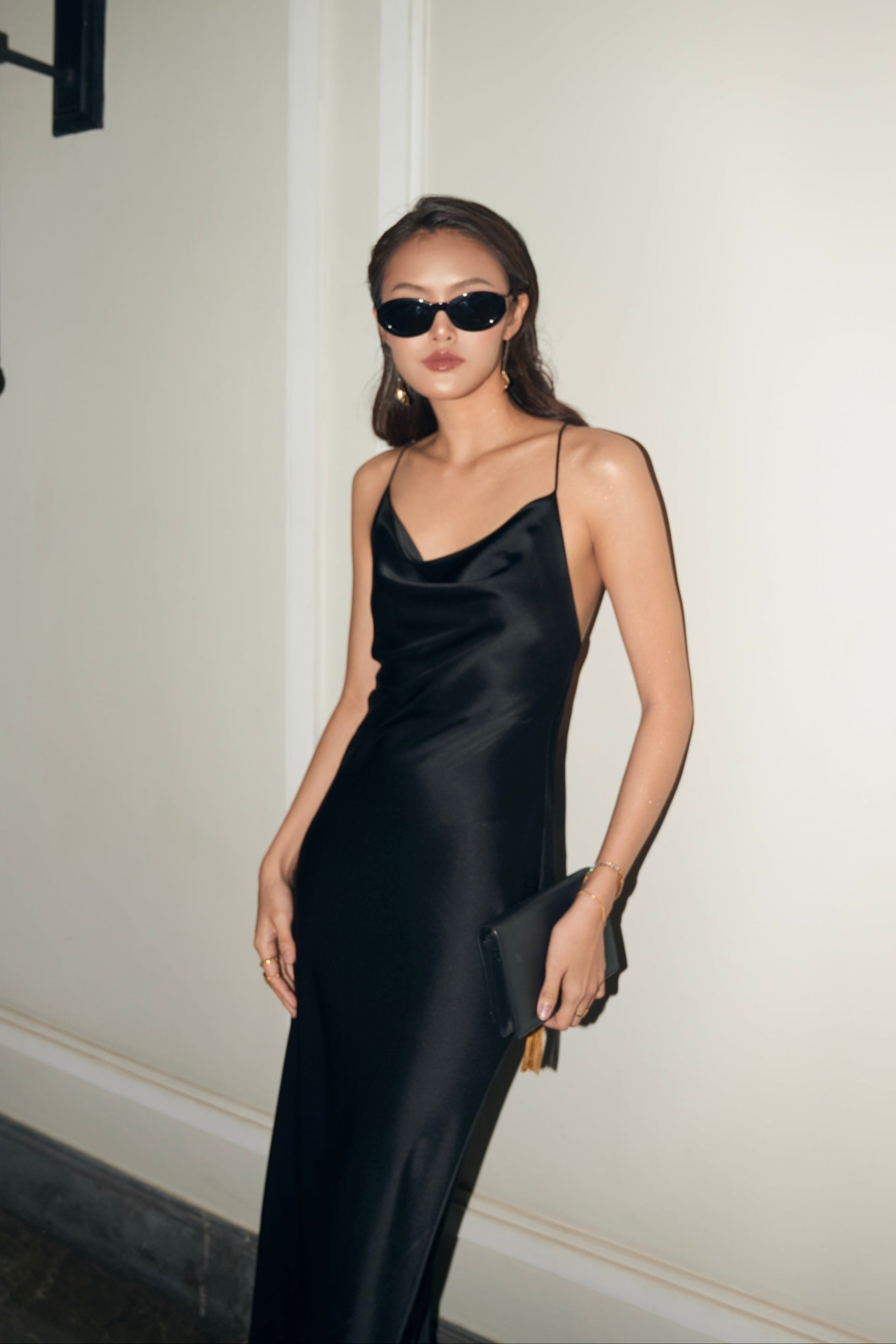 ASHLEY SATIN GOWN - Black