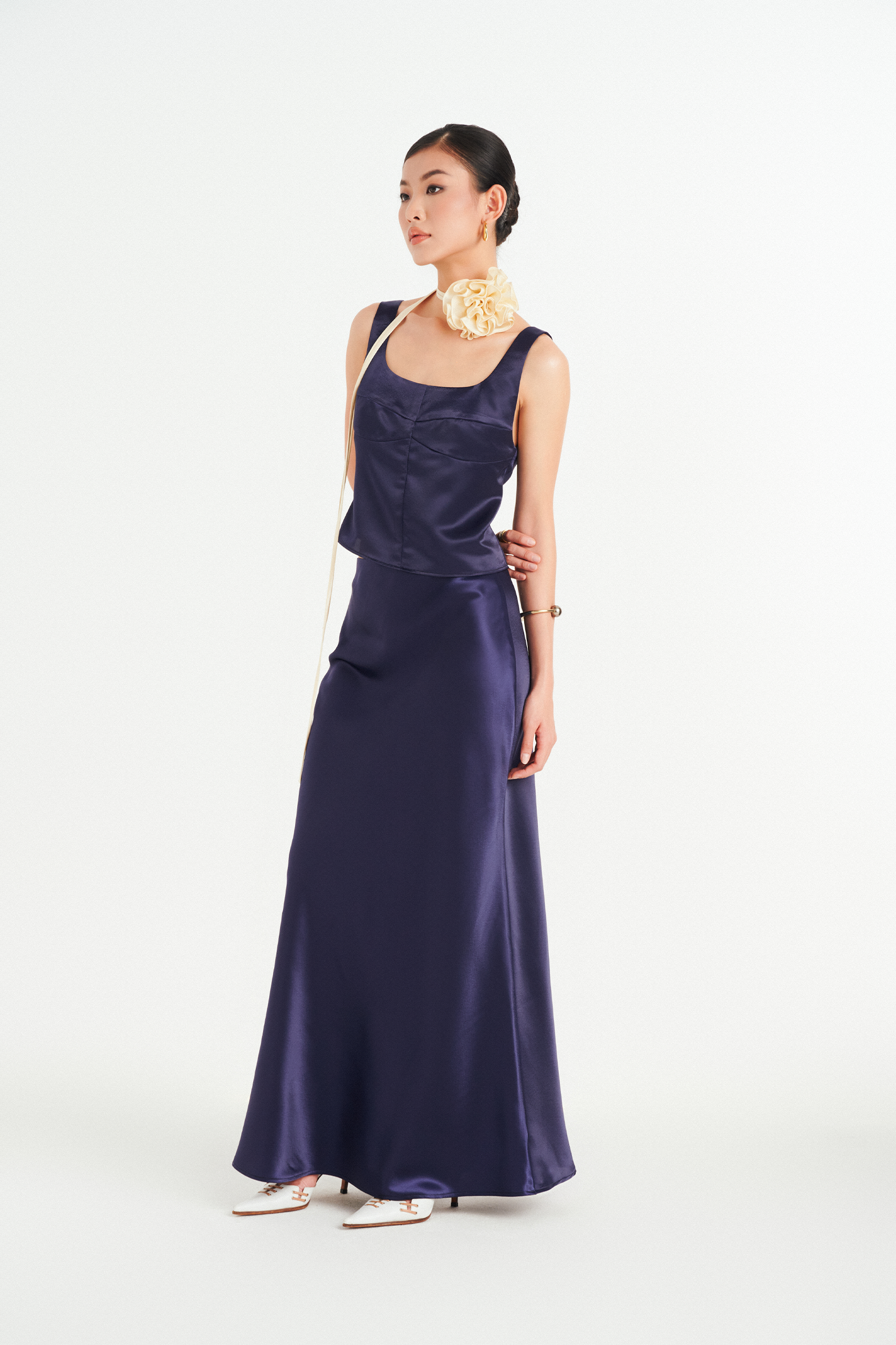 MAXI SATIN SKIRT - CRYSTAL INDIGO