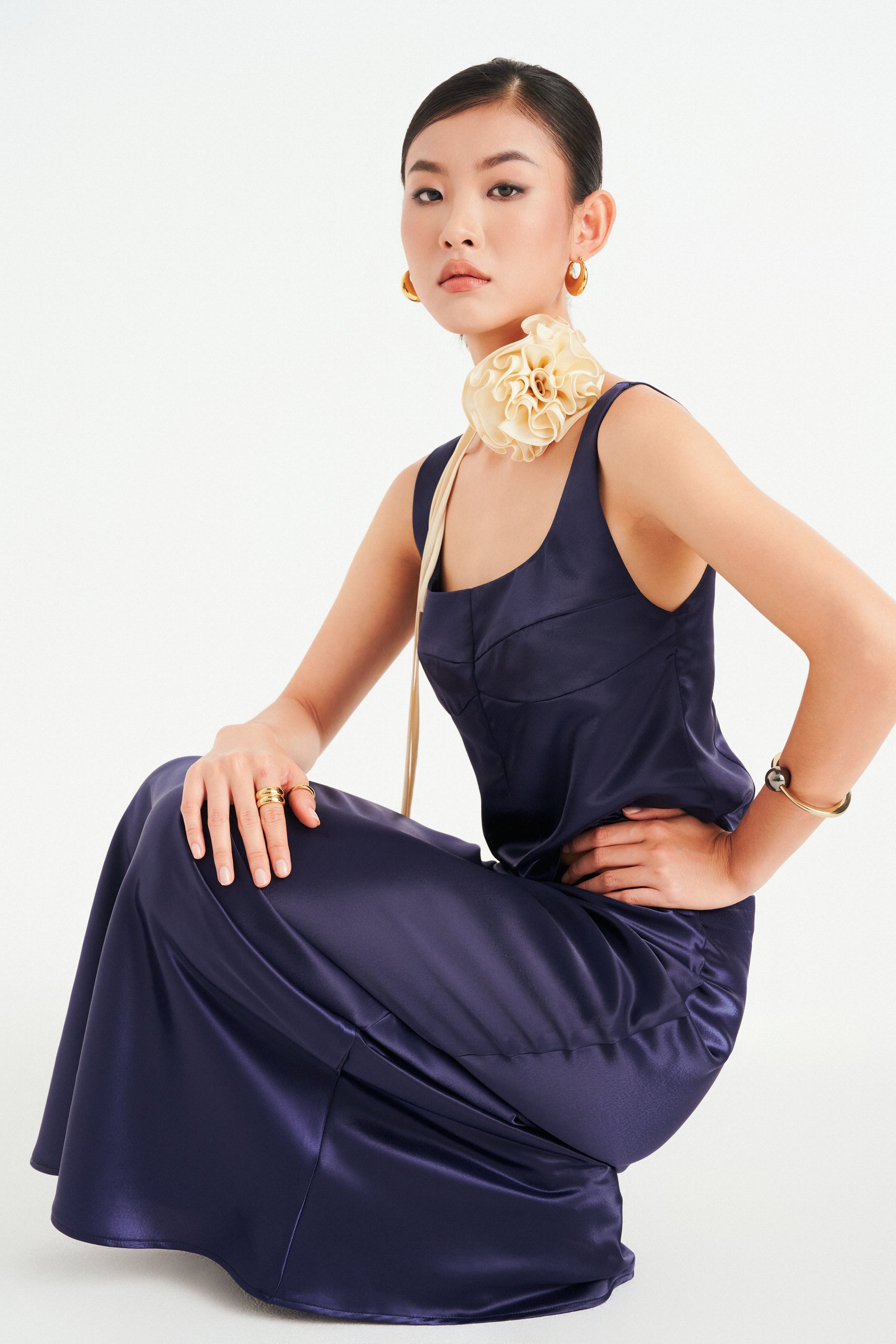 ESTELLE SATIN TOP  - CRYSTAL INDIGO