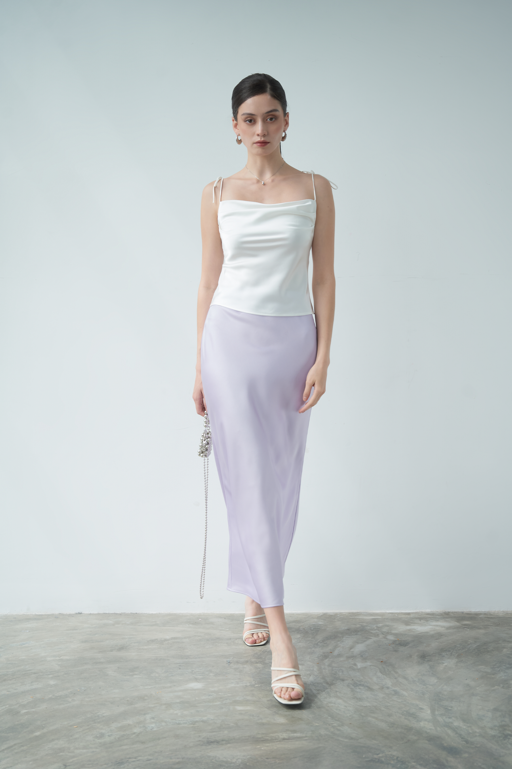CAMI CROPPED SILK TOP - WHITE