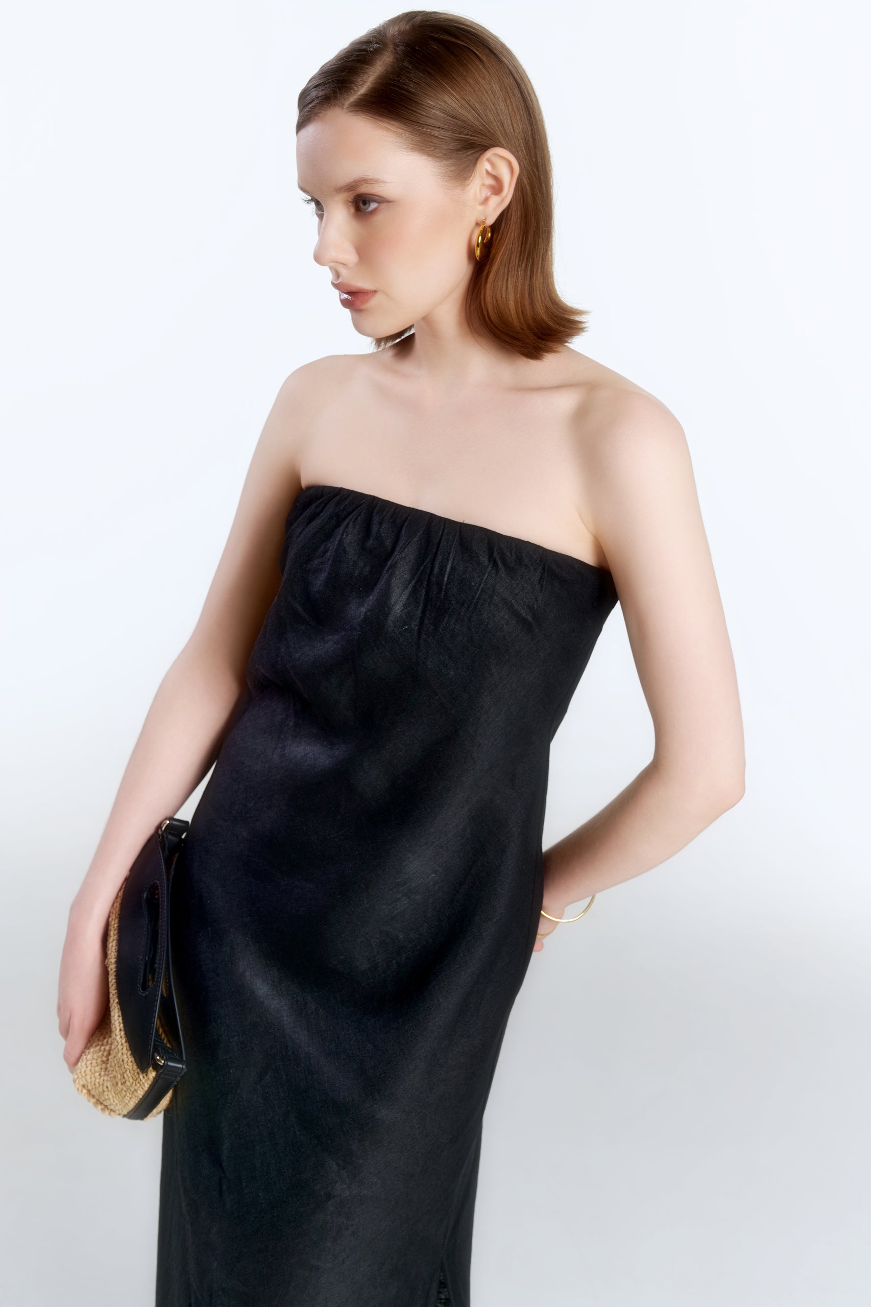 MIA STRAPLESS LINEN DRESS - BLACK