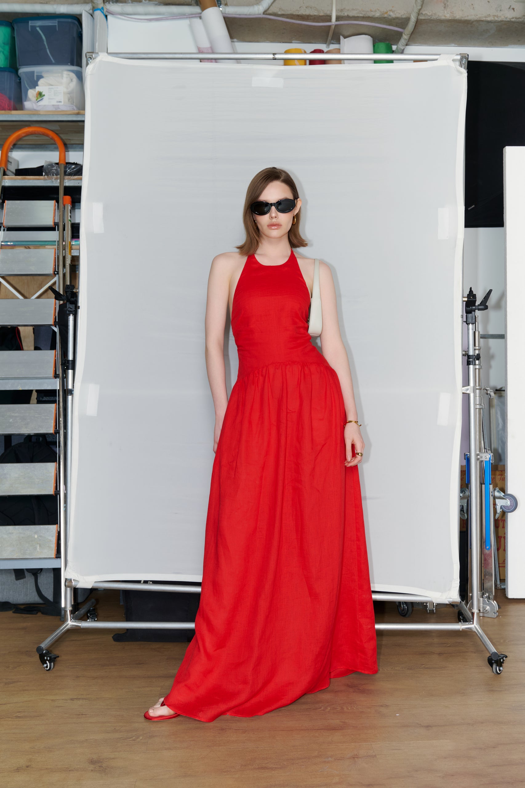 JASMINE HALTERNECK LINEN DRESS - RED