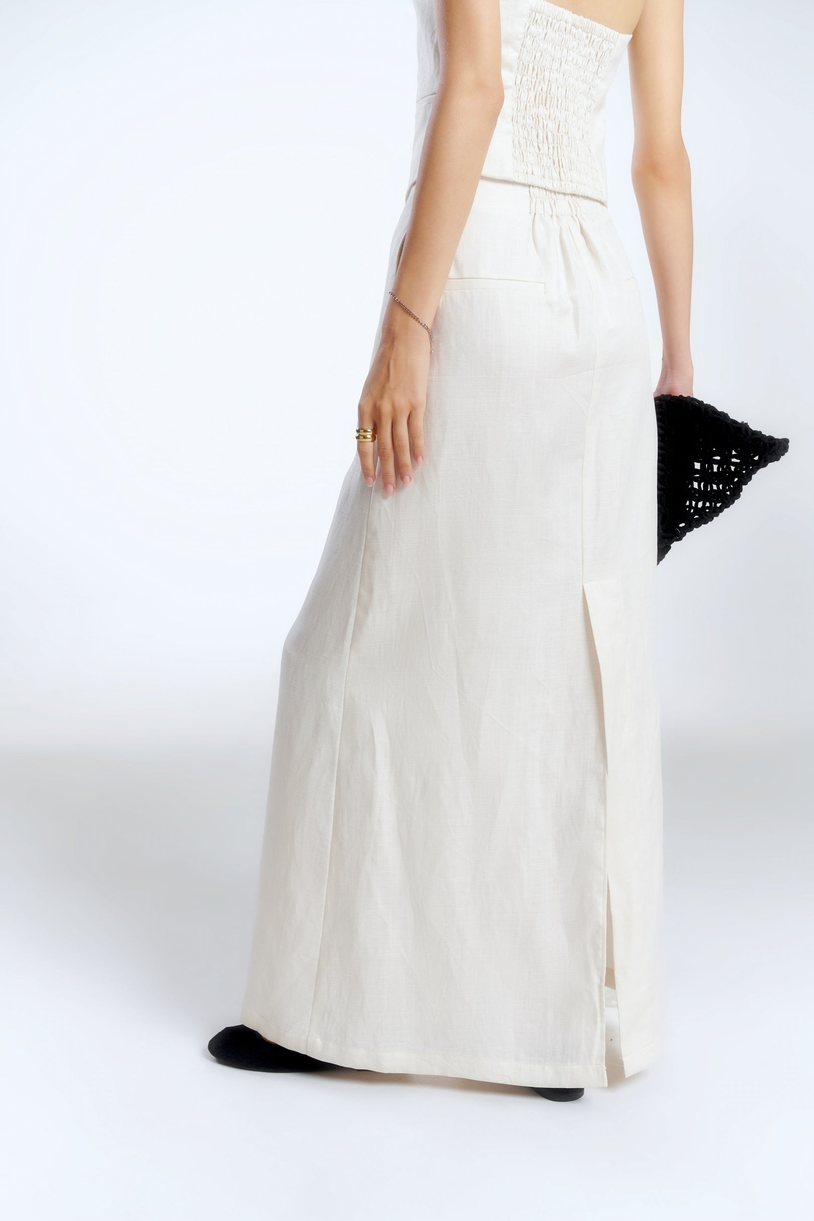 A-LINE LINEN SKIRT - OFF WHITE