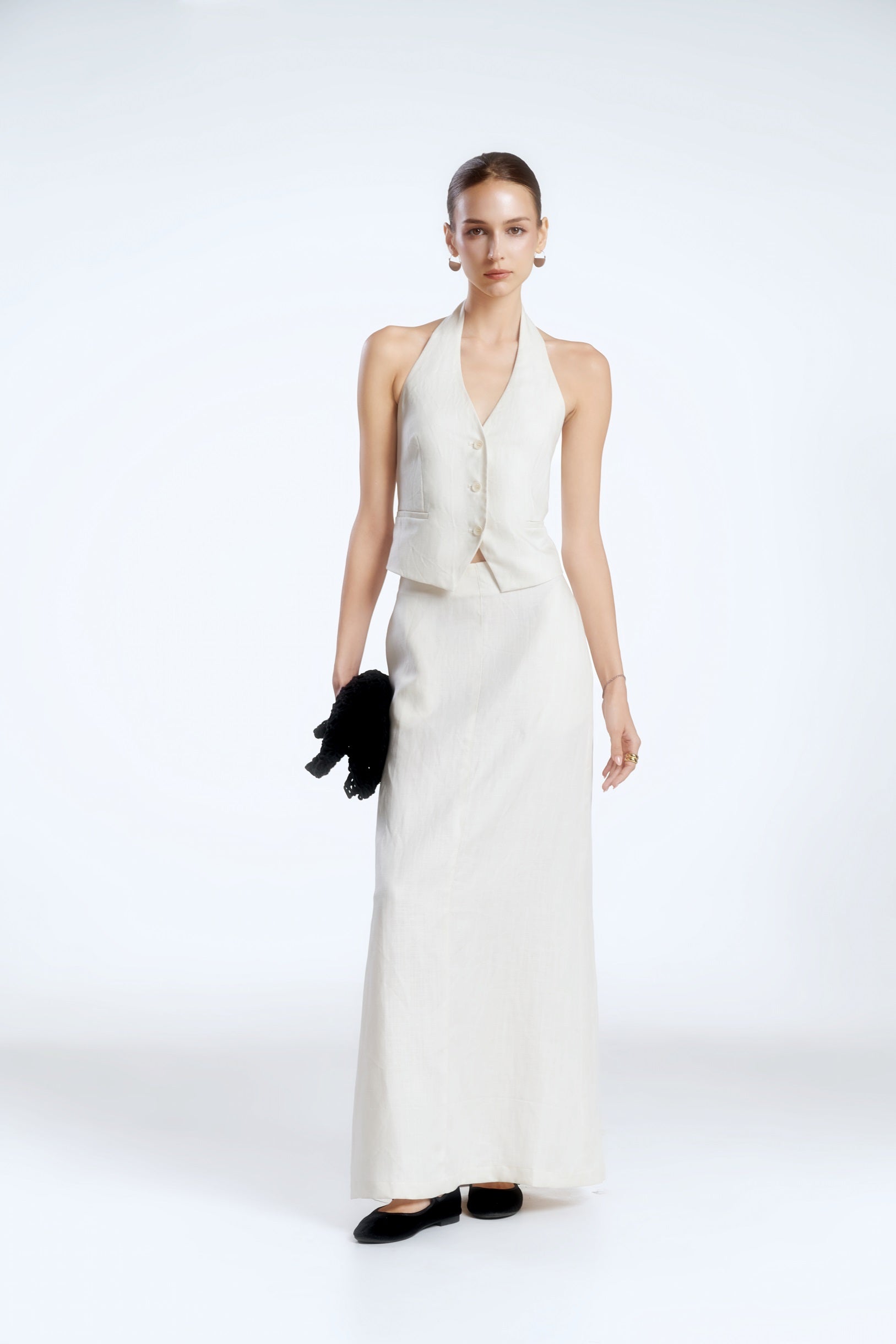 A-LINE LINEN SKIRT - OFF WHITE