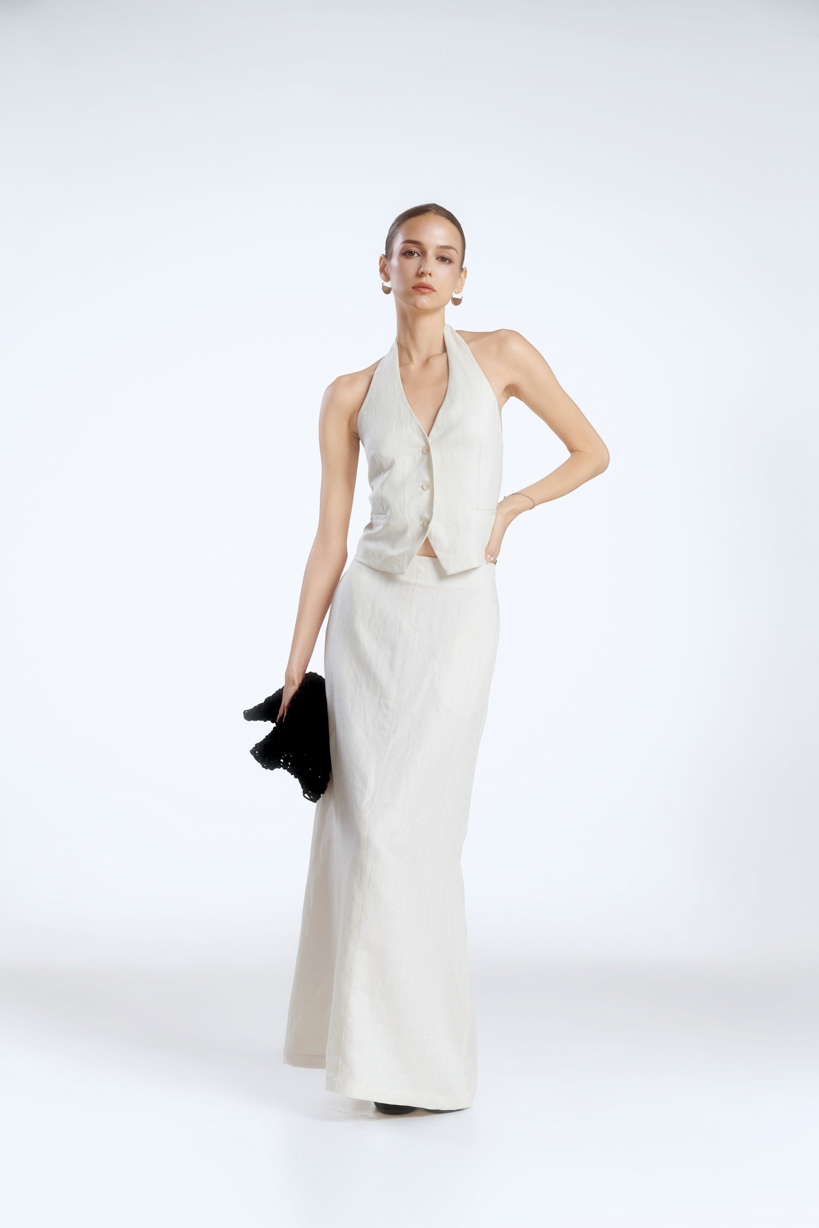 A-LINE LINEN SKIRT - OFF WHITE