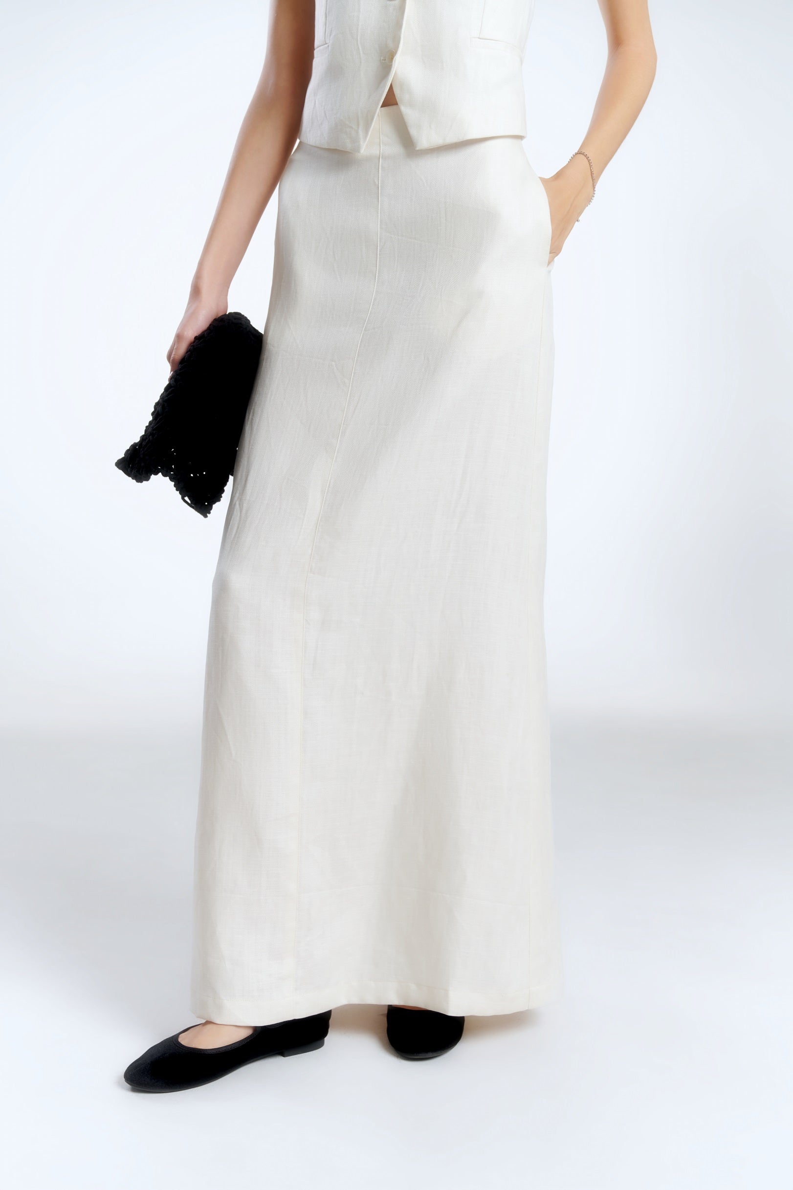 A-LINE LINEN SKIRT - OFF WHITE