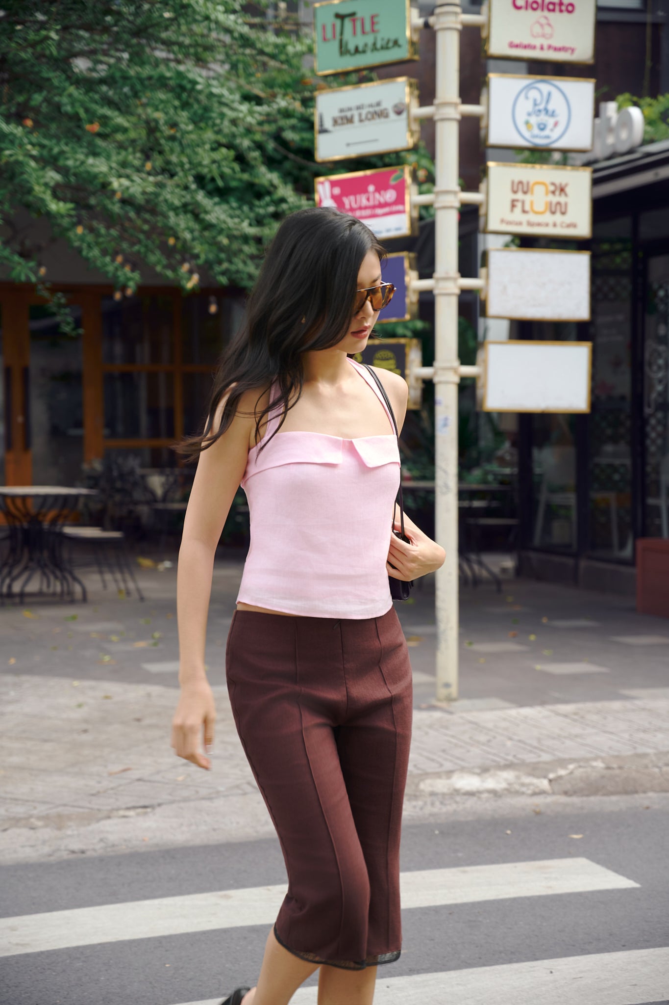 CAPRI LACE LINEN PANTS - CHOCOLATE