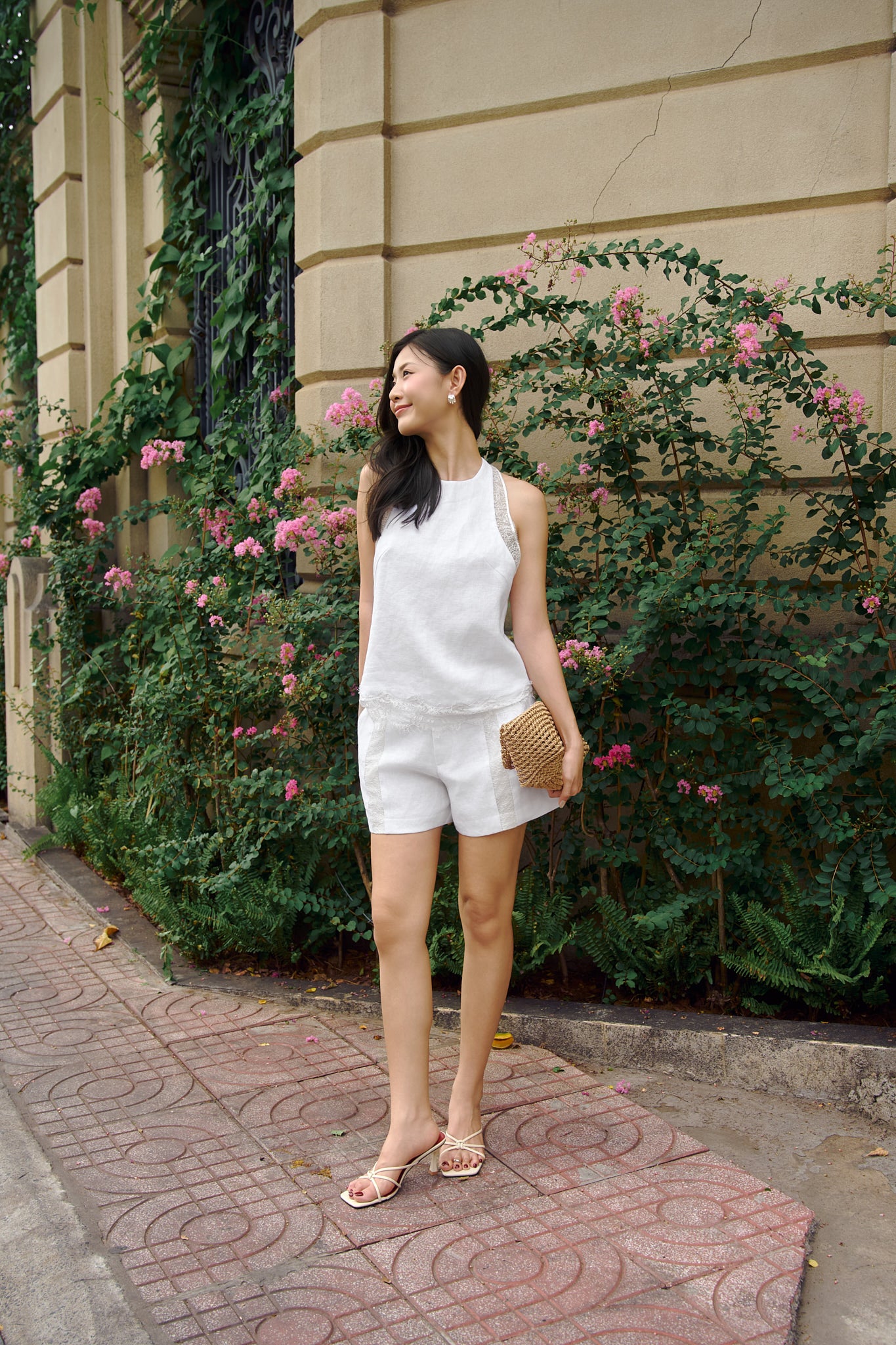 JENNY LACE LINEN TOP - WHITE
