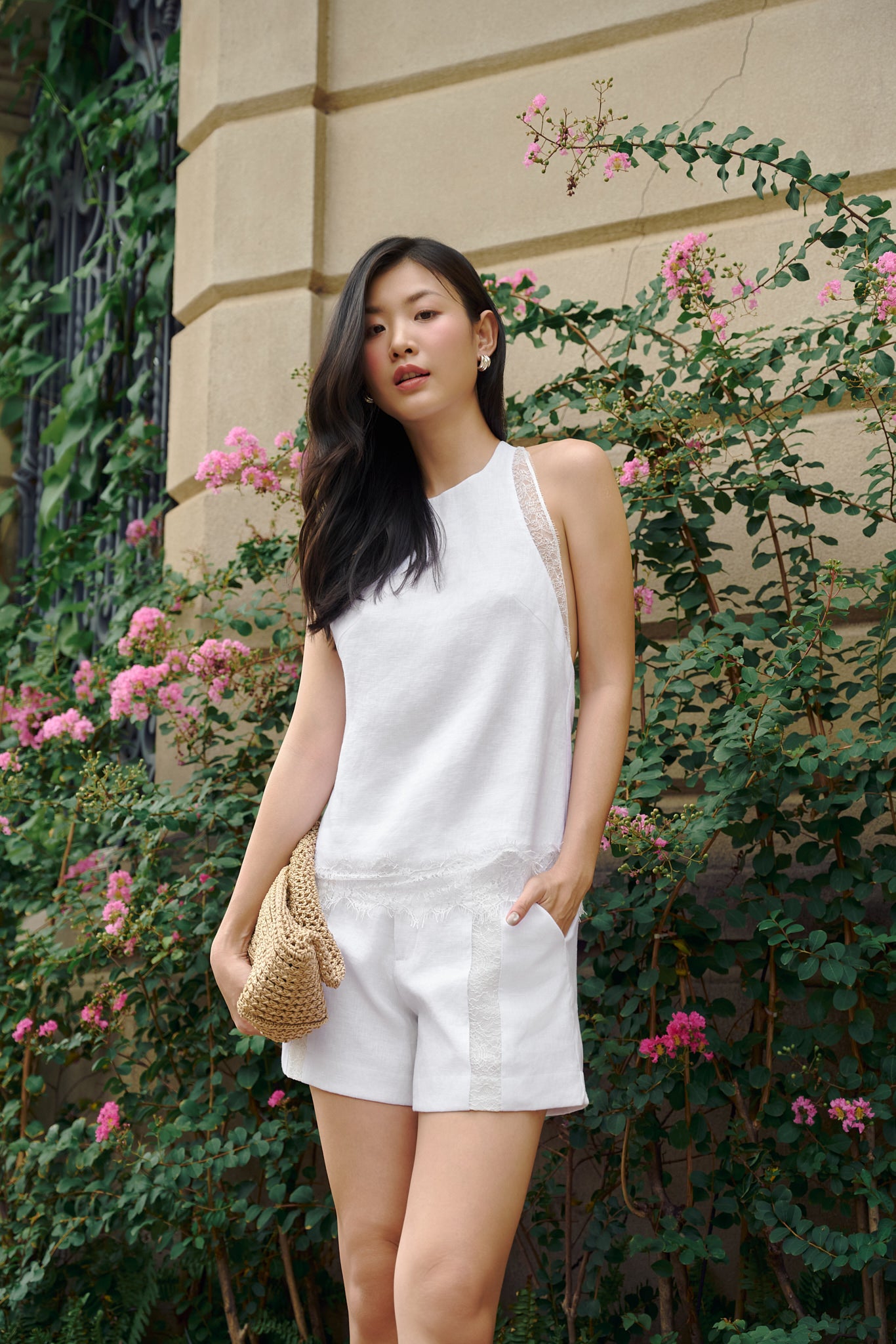 AMALFI LACE LINEN SHORTS - WHITE