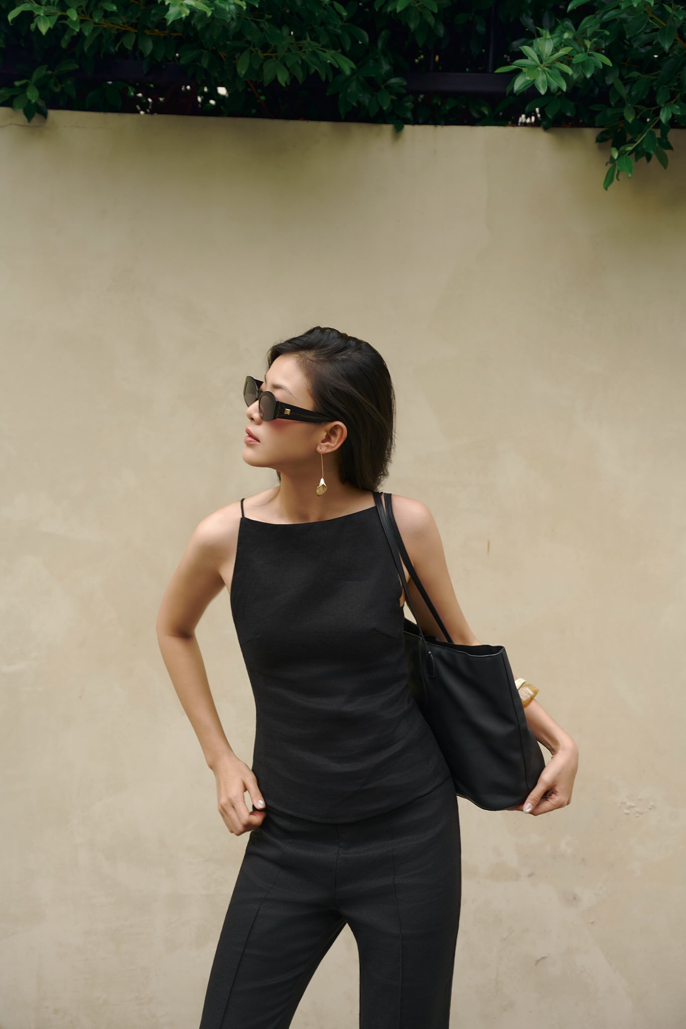 ELLIE LINEN TOP - BLACK