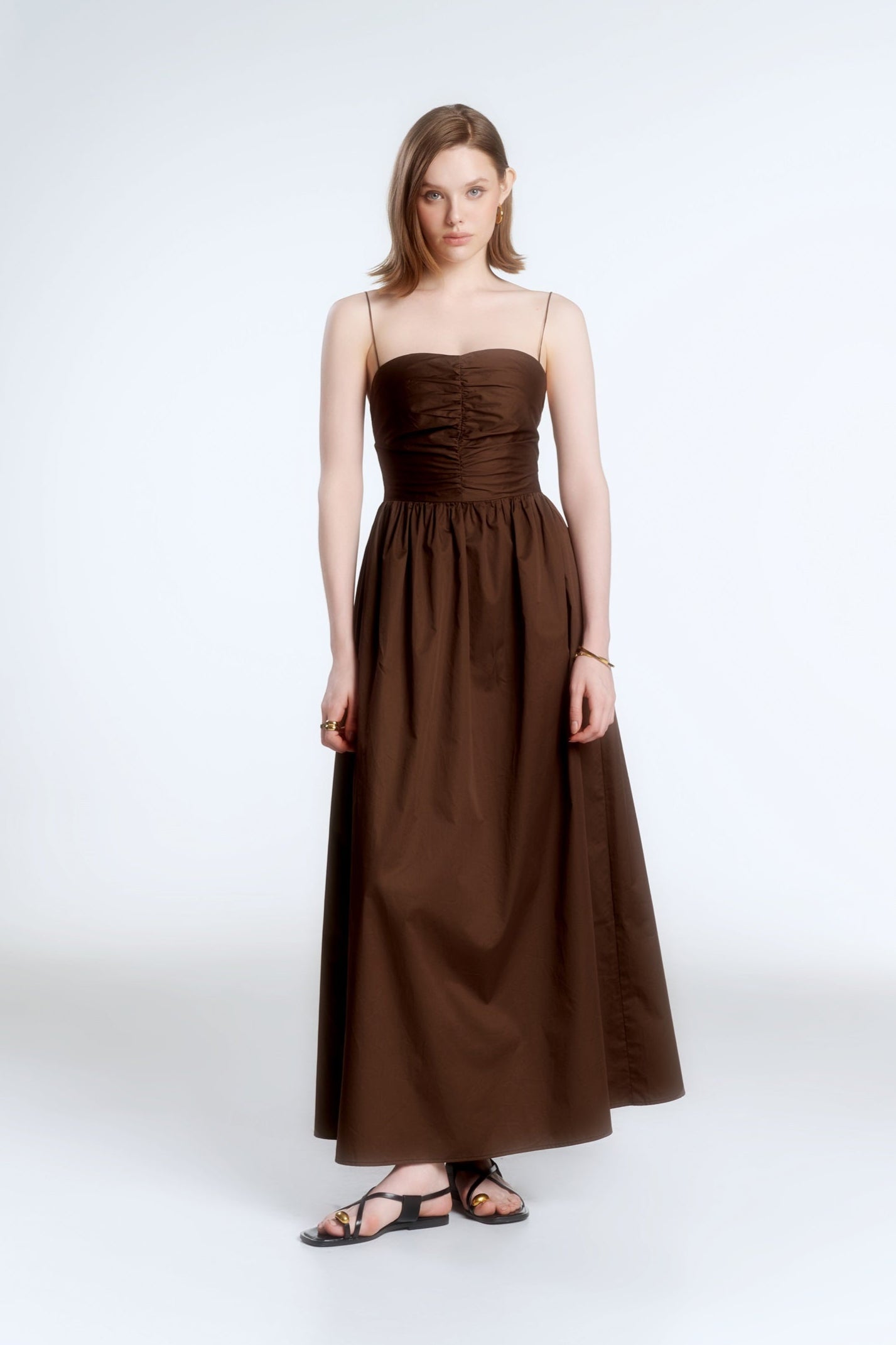 DOLLY CAMI POPLIN DRESS - DARK BROWN