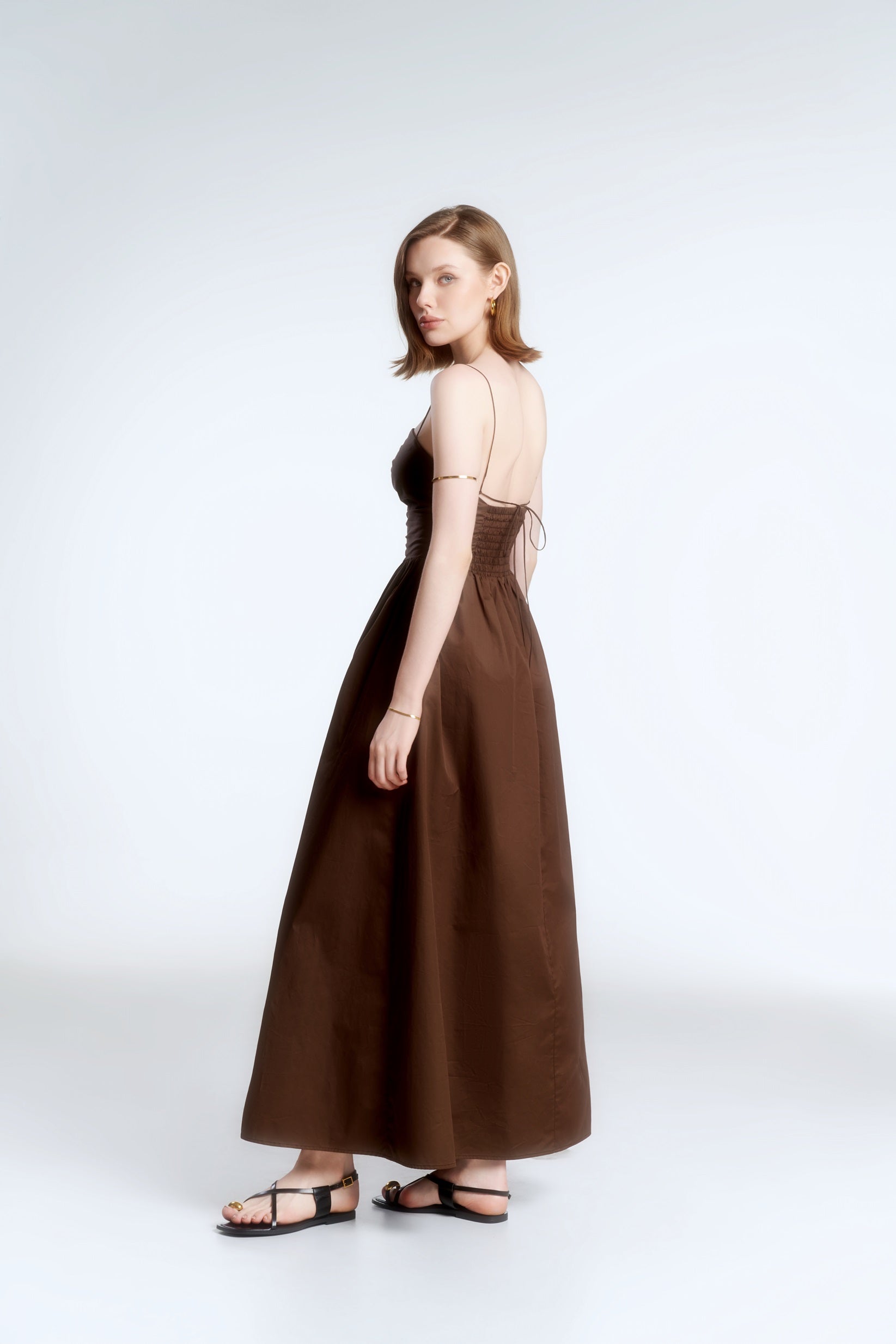 DOLLY CAMI POPLIN DRESS - DARK BROWN