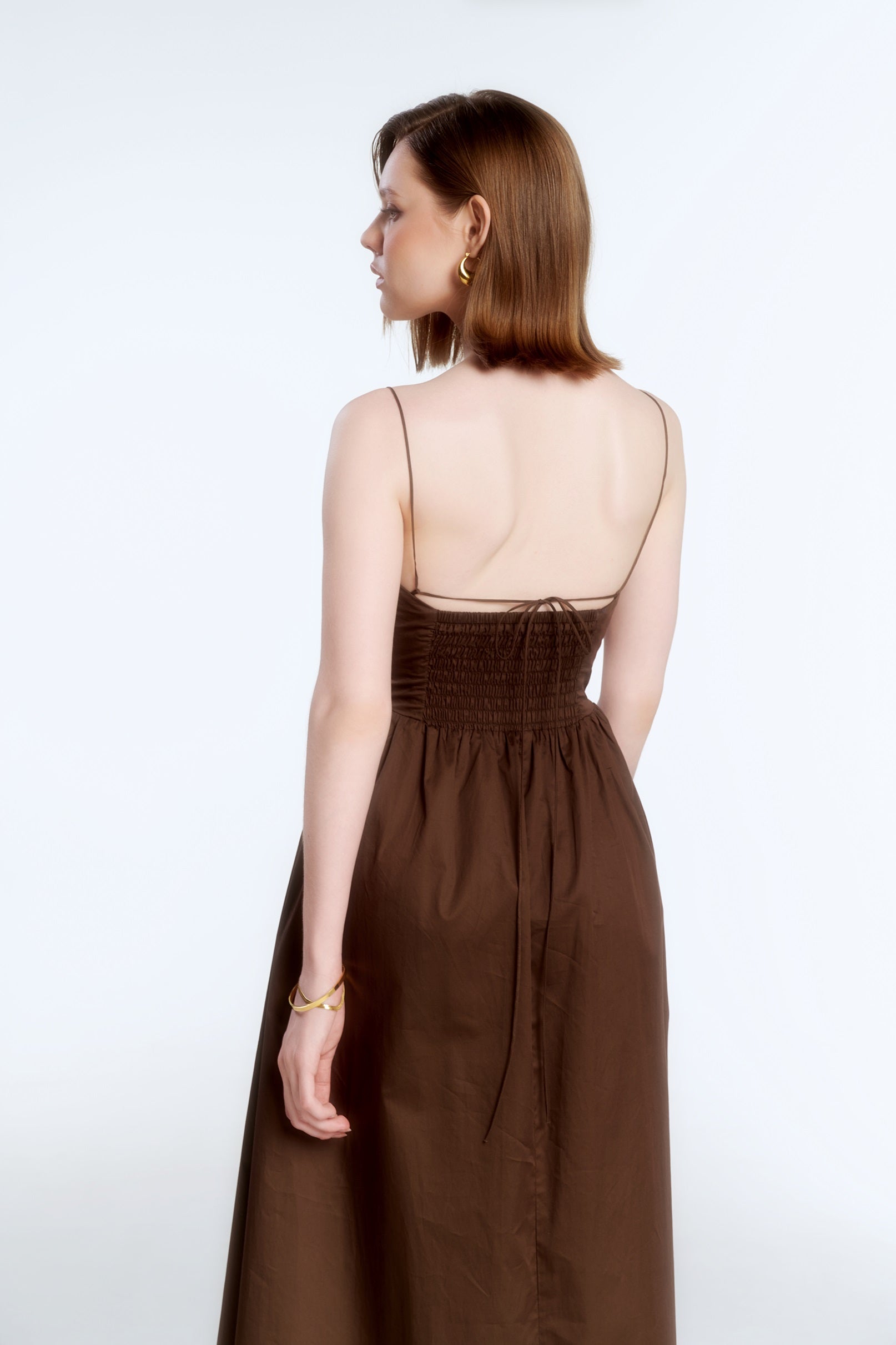 DOLLY CAMI POPLIN DRESS - DARK BROWN