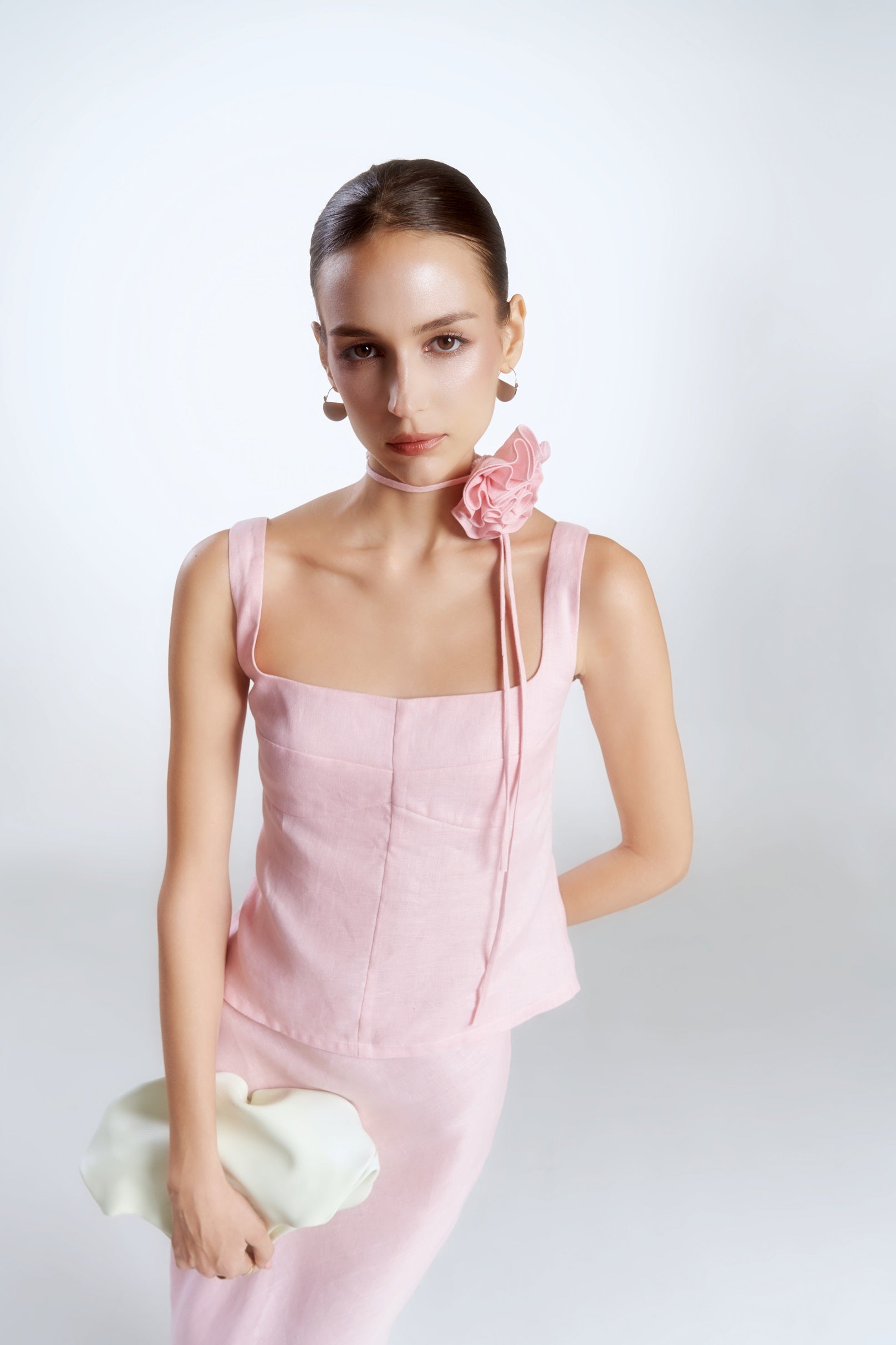 ESTELLE LINEN TOP - BABY PINK