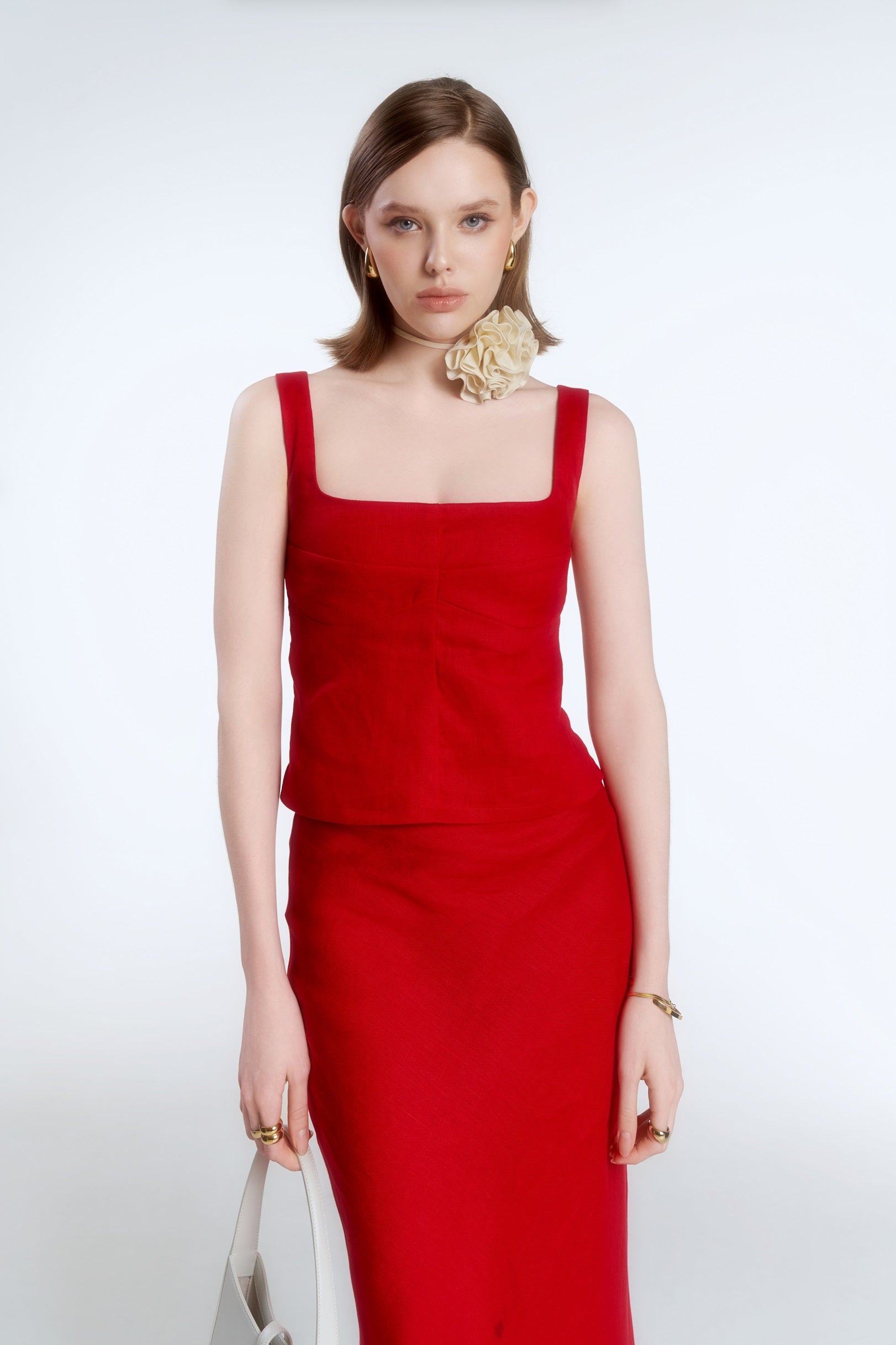 ESTELLE LINEN TOP - RED WINE