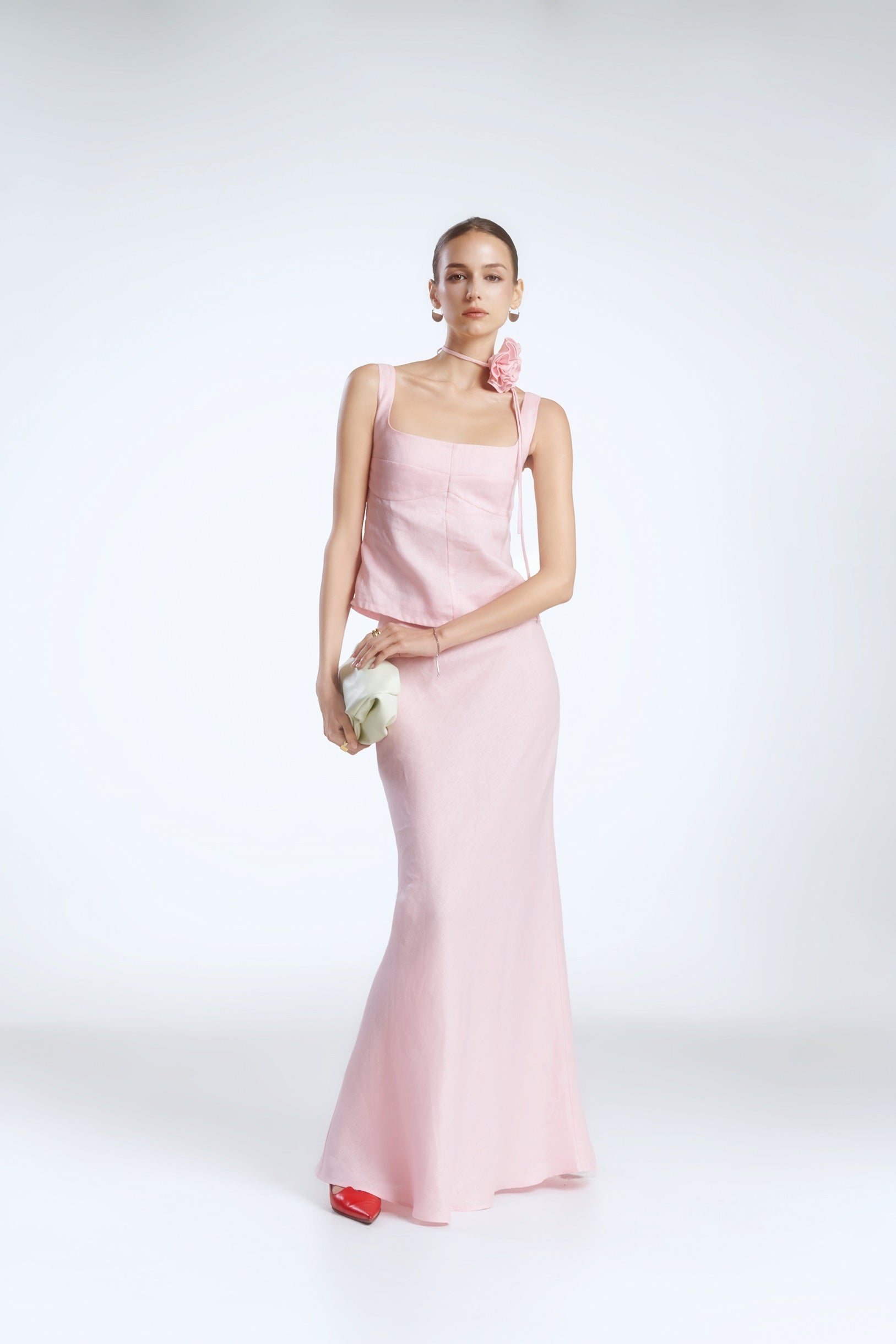 ESTELLE LINEN TOP - BABY PINK