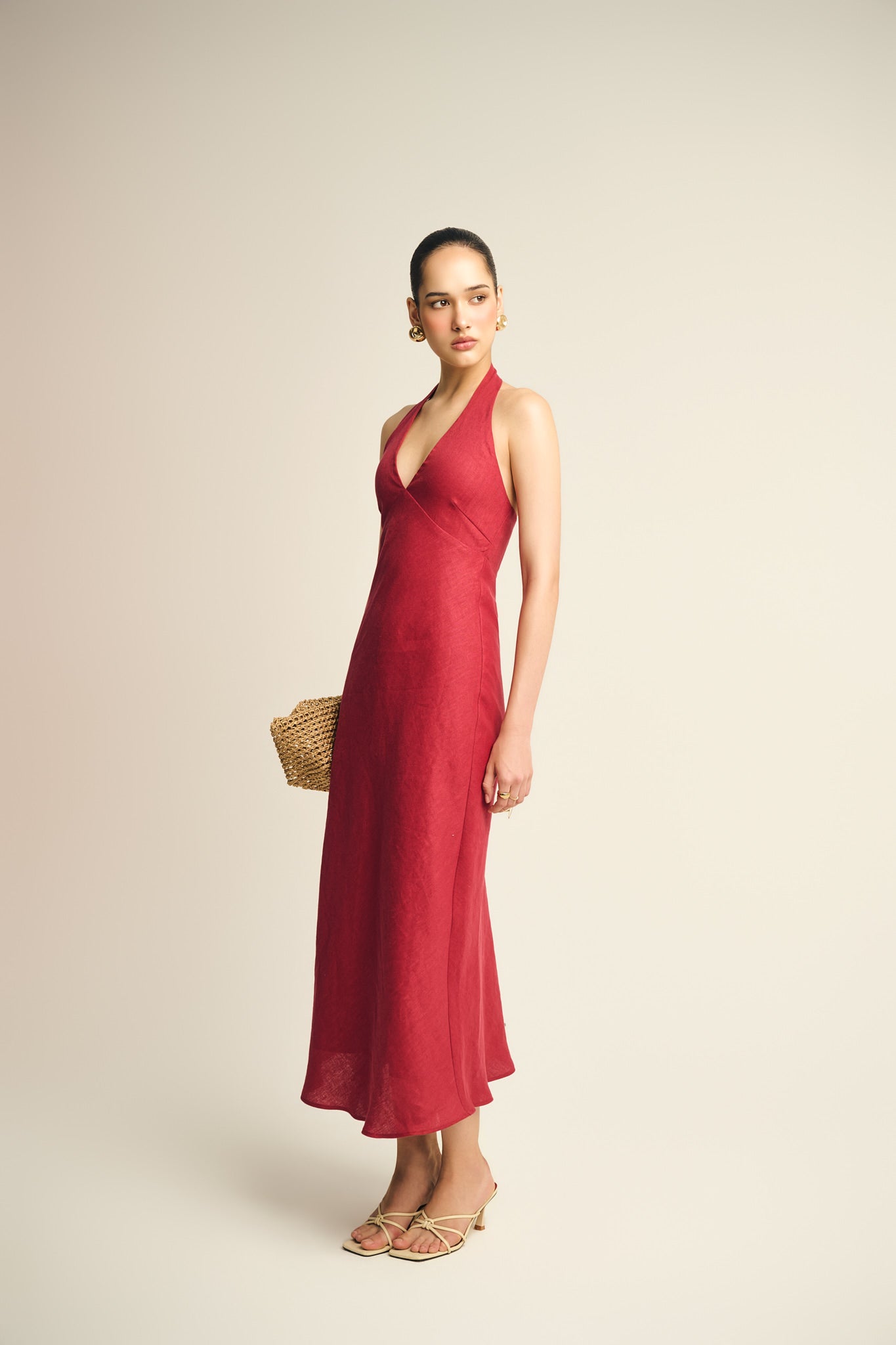 MALENA LINEN DRESS - AZALEA RED
