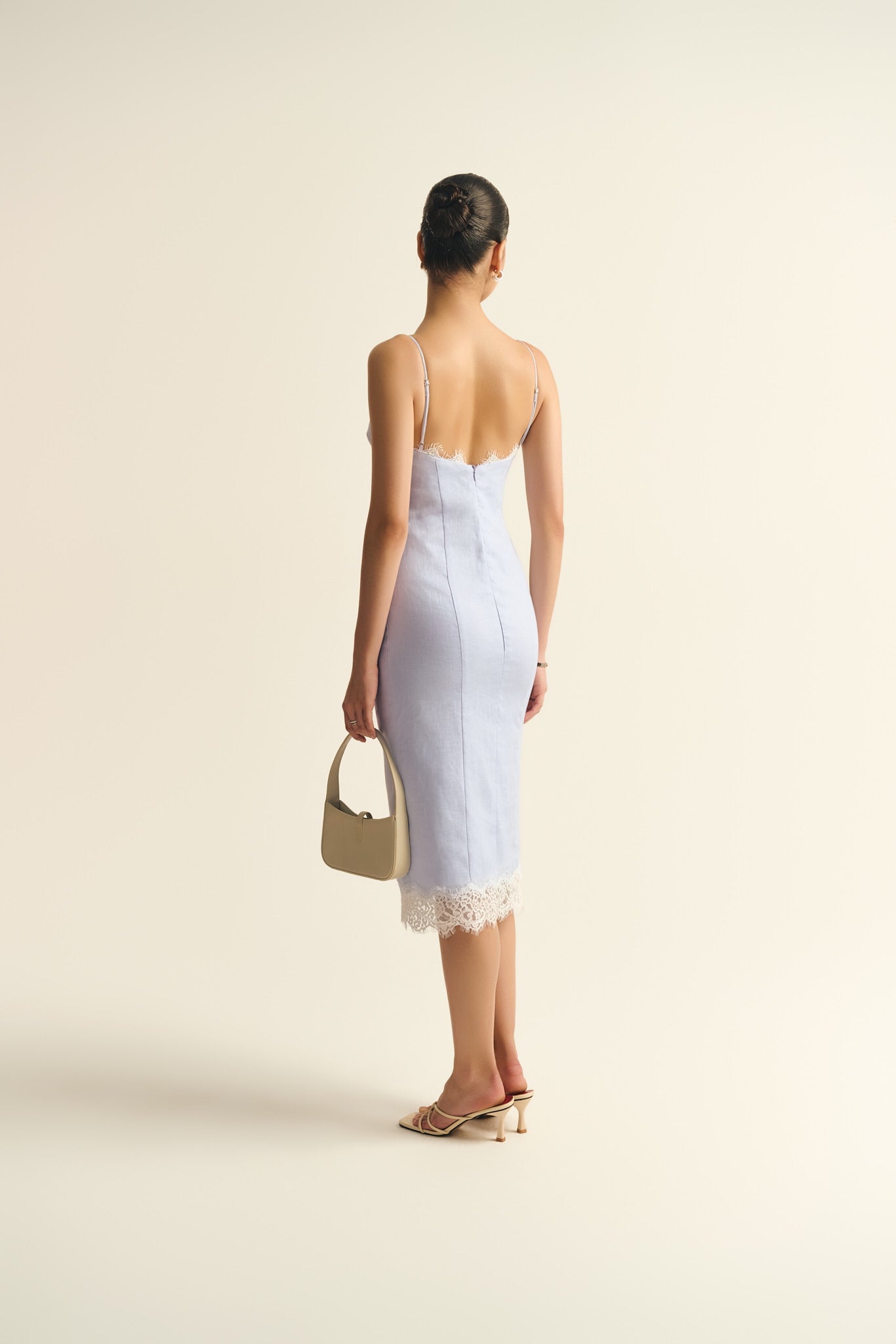 BELLE LACE LINEN MIDI DRESS - BABY BLUE