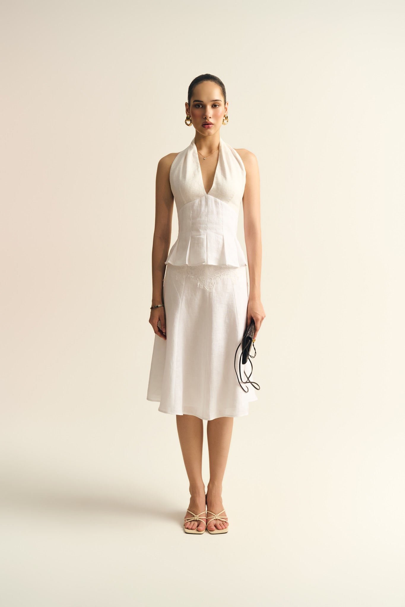 MARGARET PLEATED LINEN TOP - WHITE