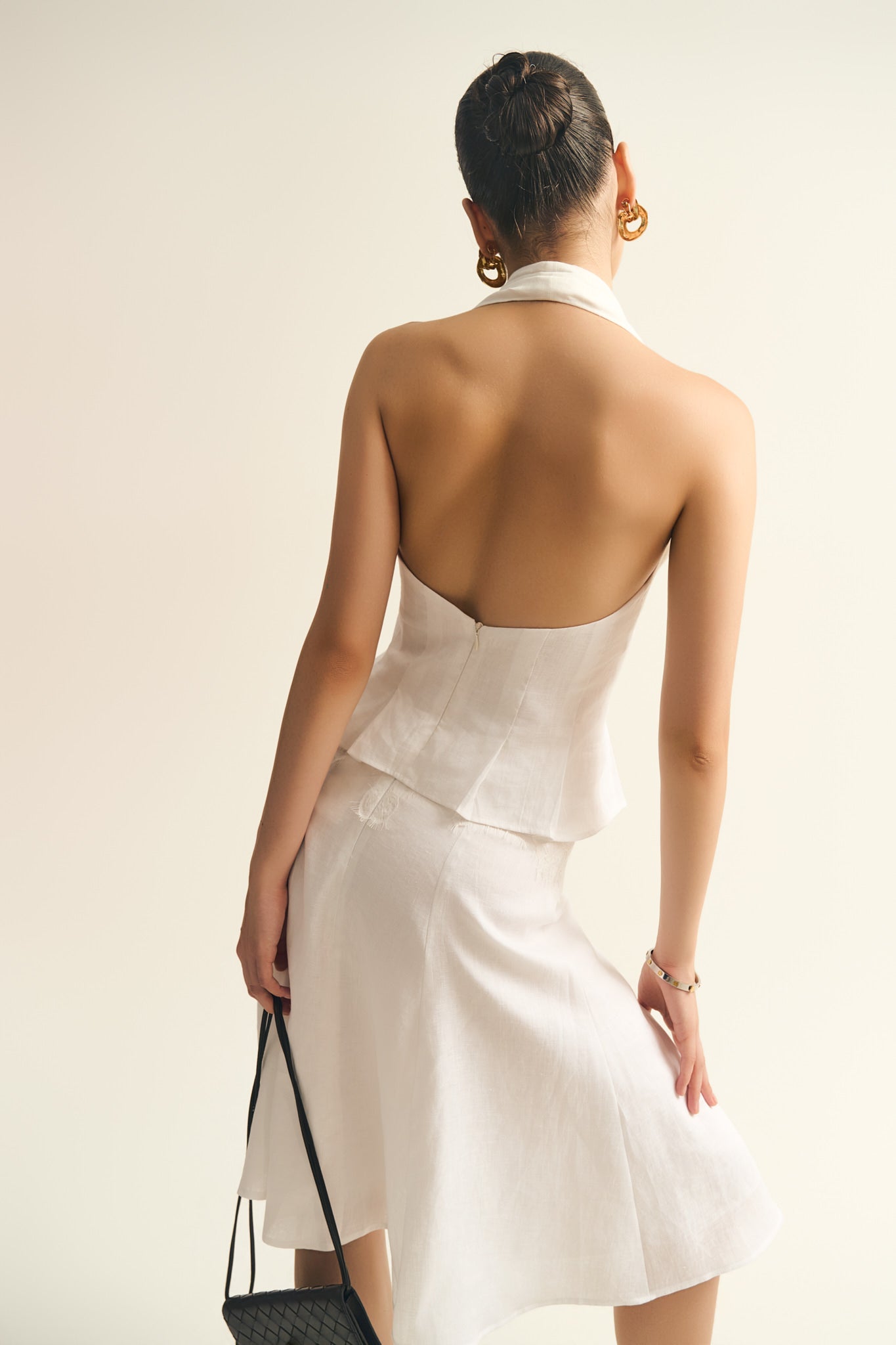 MARGARET PLEATED LINEN TOP - WHITE