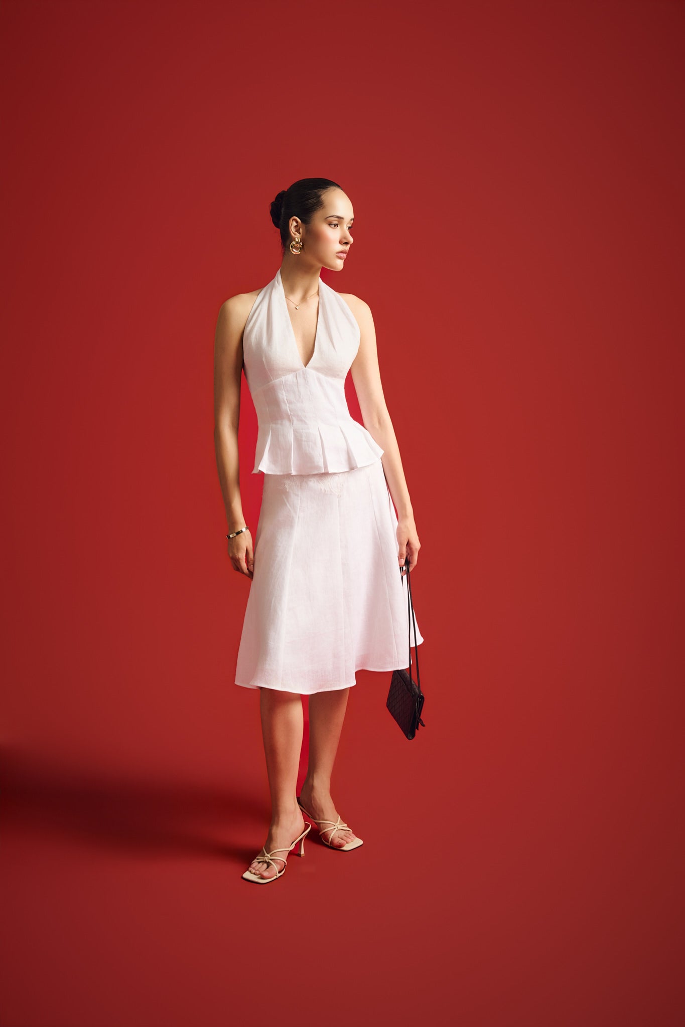 MARGARET PLEATED LINEN TOP - WHITE