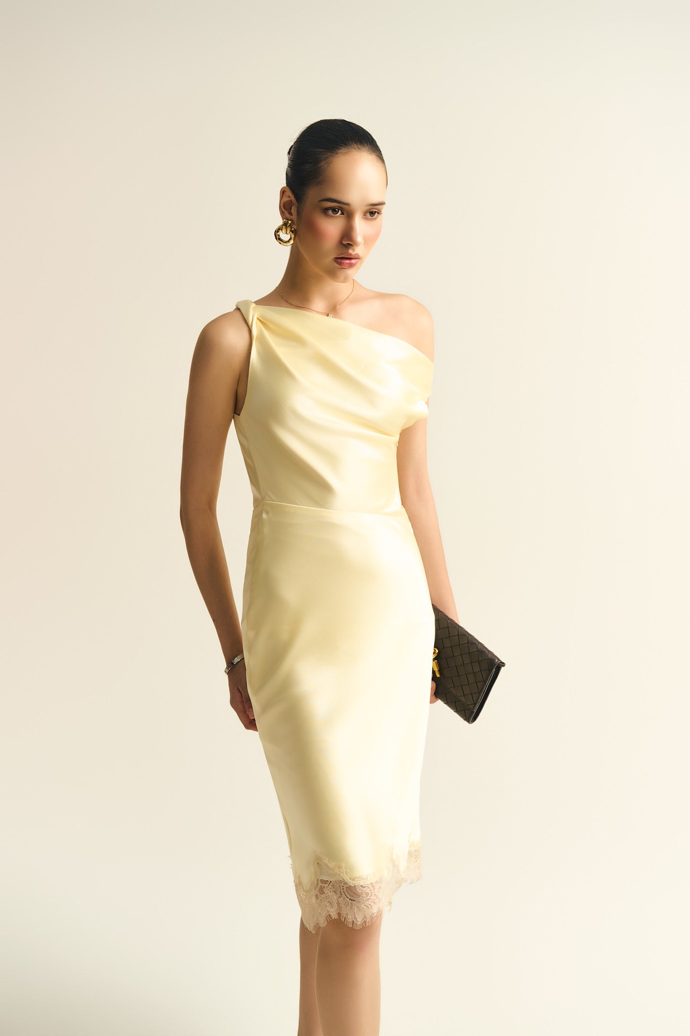KNOT VIVIAN LACE SATIN DRESS - BUTTER YELLOW