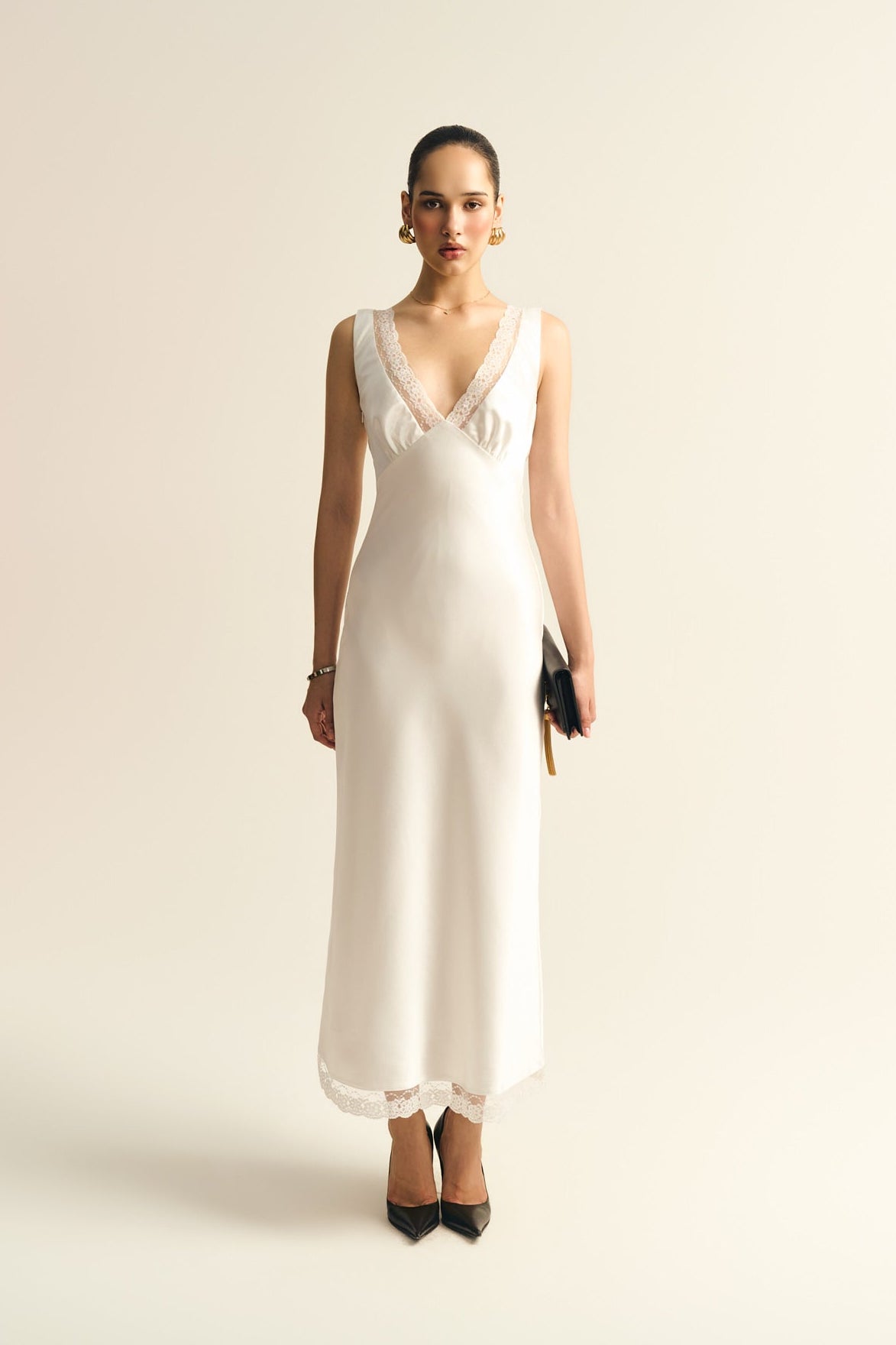 MAISIE LACE SATIN DRESS - WHITE