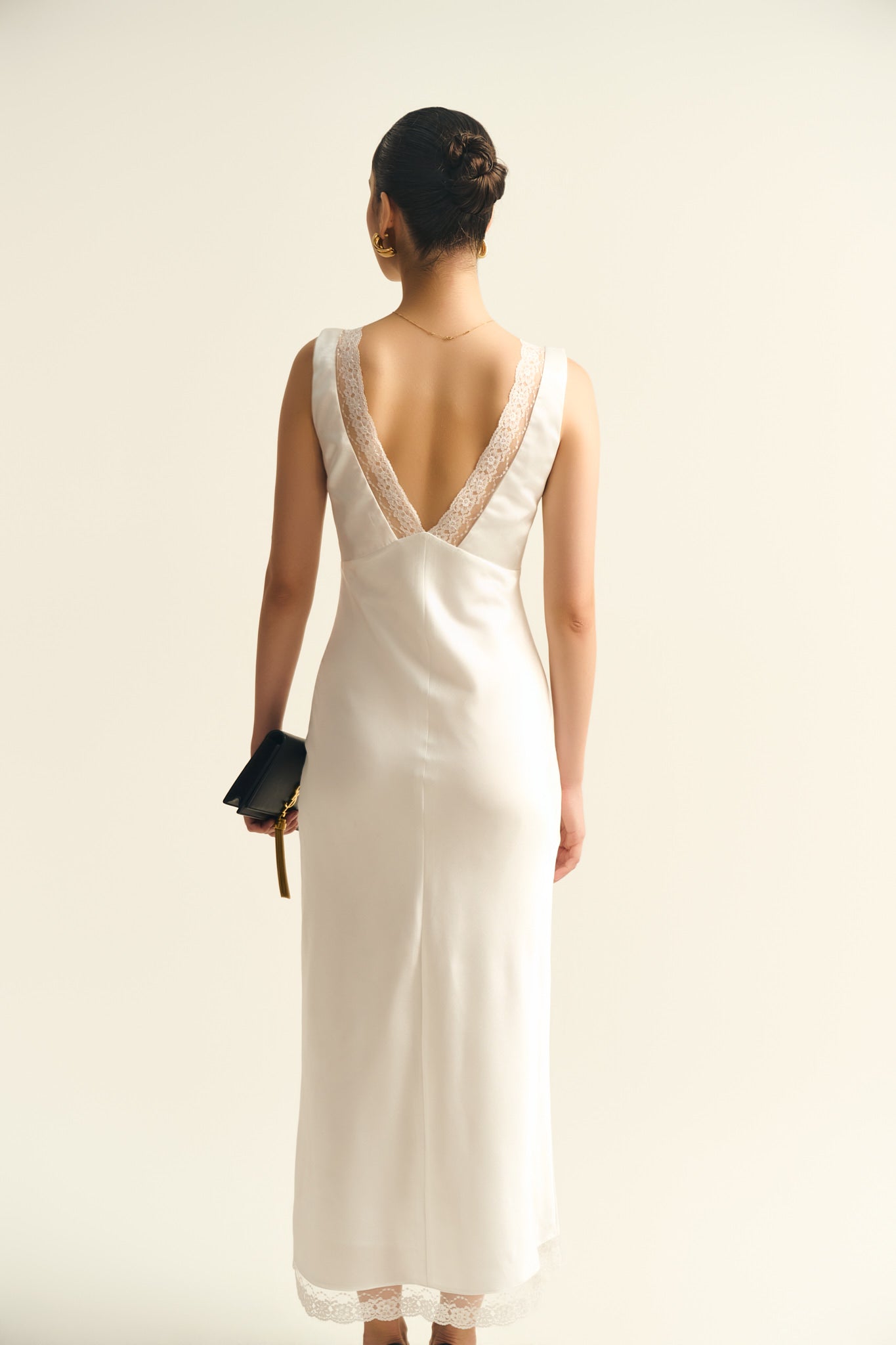 MAISIE LACE SATIN DRESS - WHITE