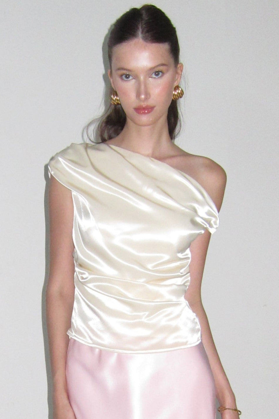 VIVIAN DRAPED SATIN TOP - Pearl