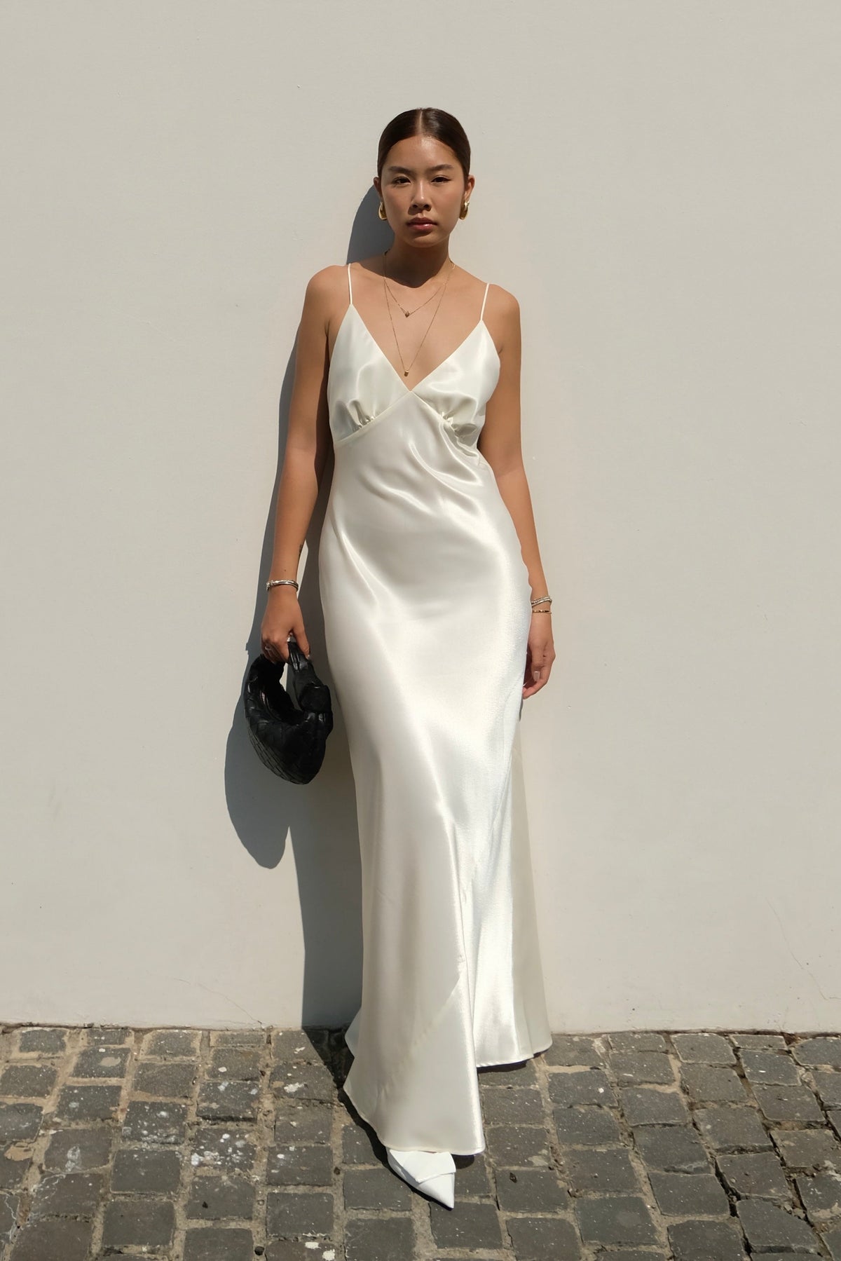 MAGGIE STRAP V-NECK DRESS - CREAM