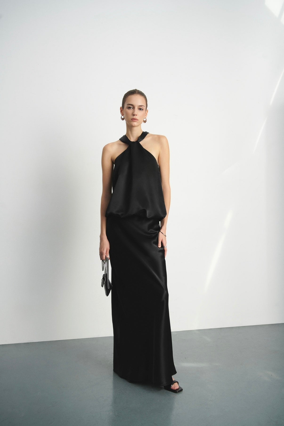 MAXI SATIN SKIRT - BLACK