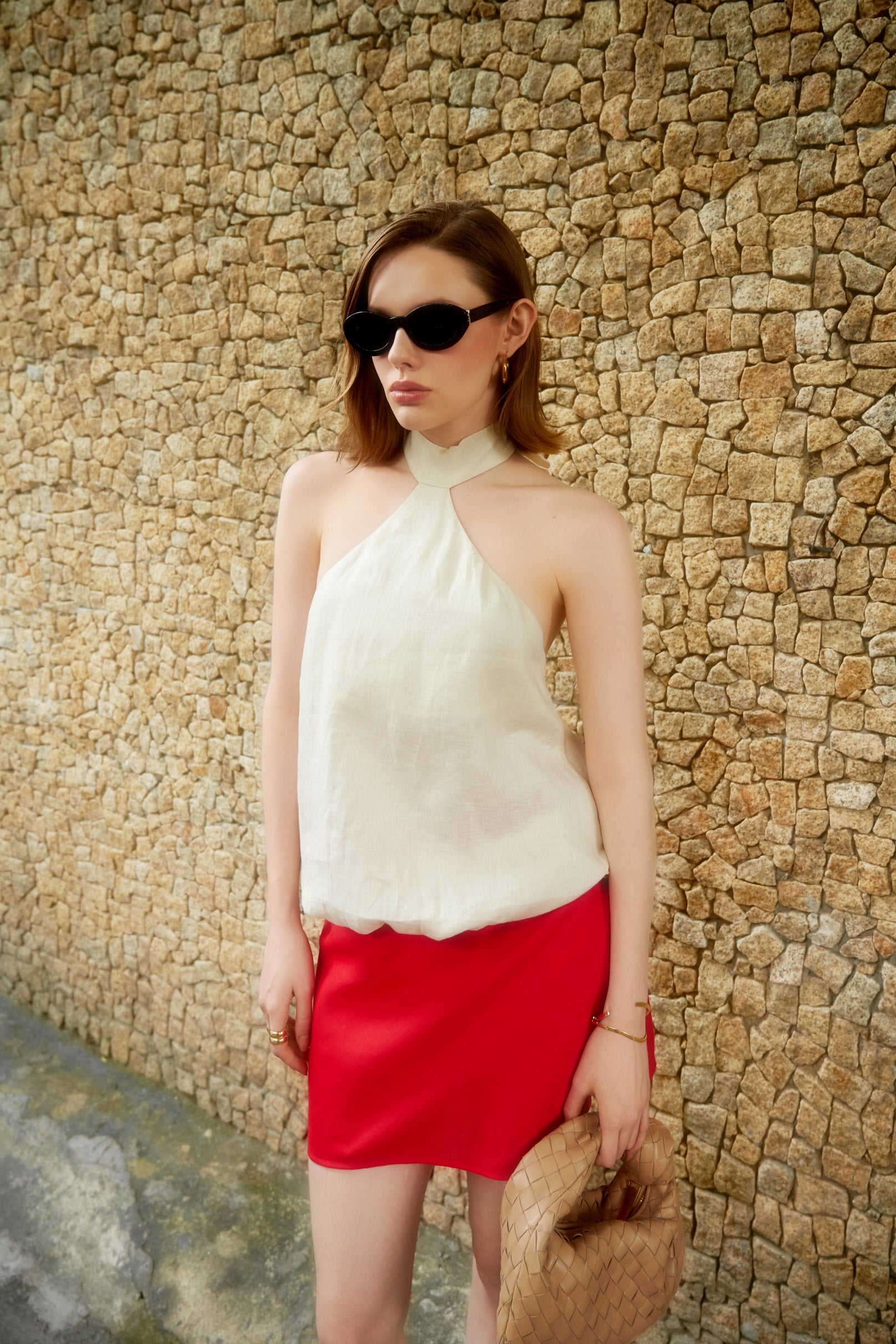 LINEN MINI SKIRT - RED