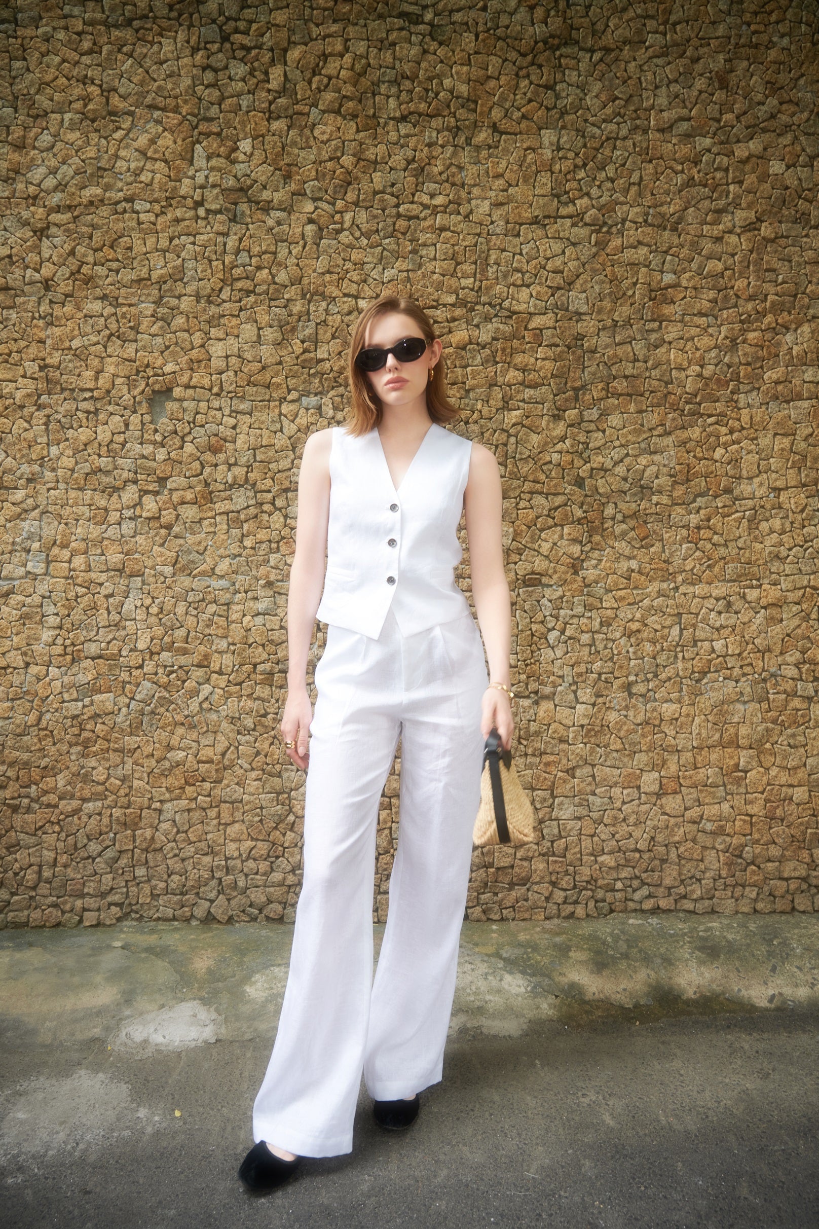 LINEN RELAXED TROUSERS - WHITE