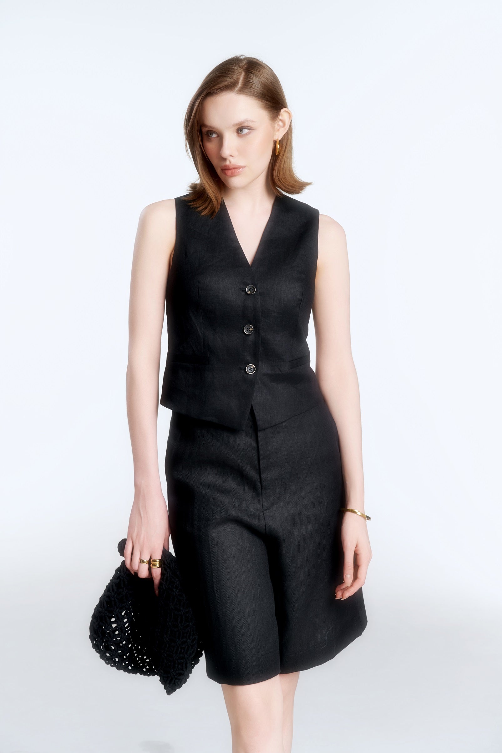 LINEN SUIT WAISTCOAT - BLACK