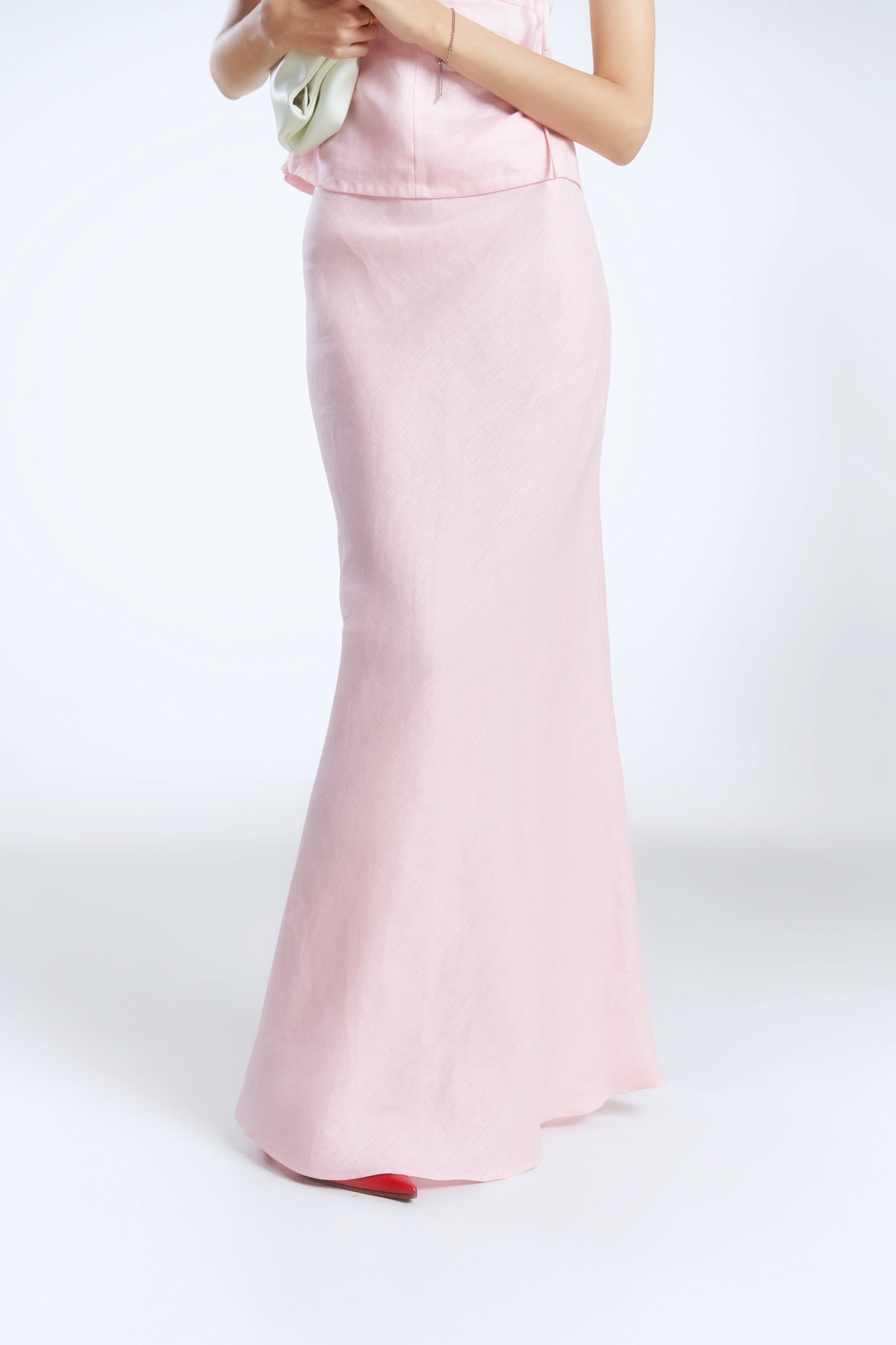 LINEN MAXI SKIRT -  BABY PINK
