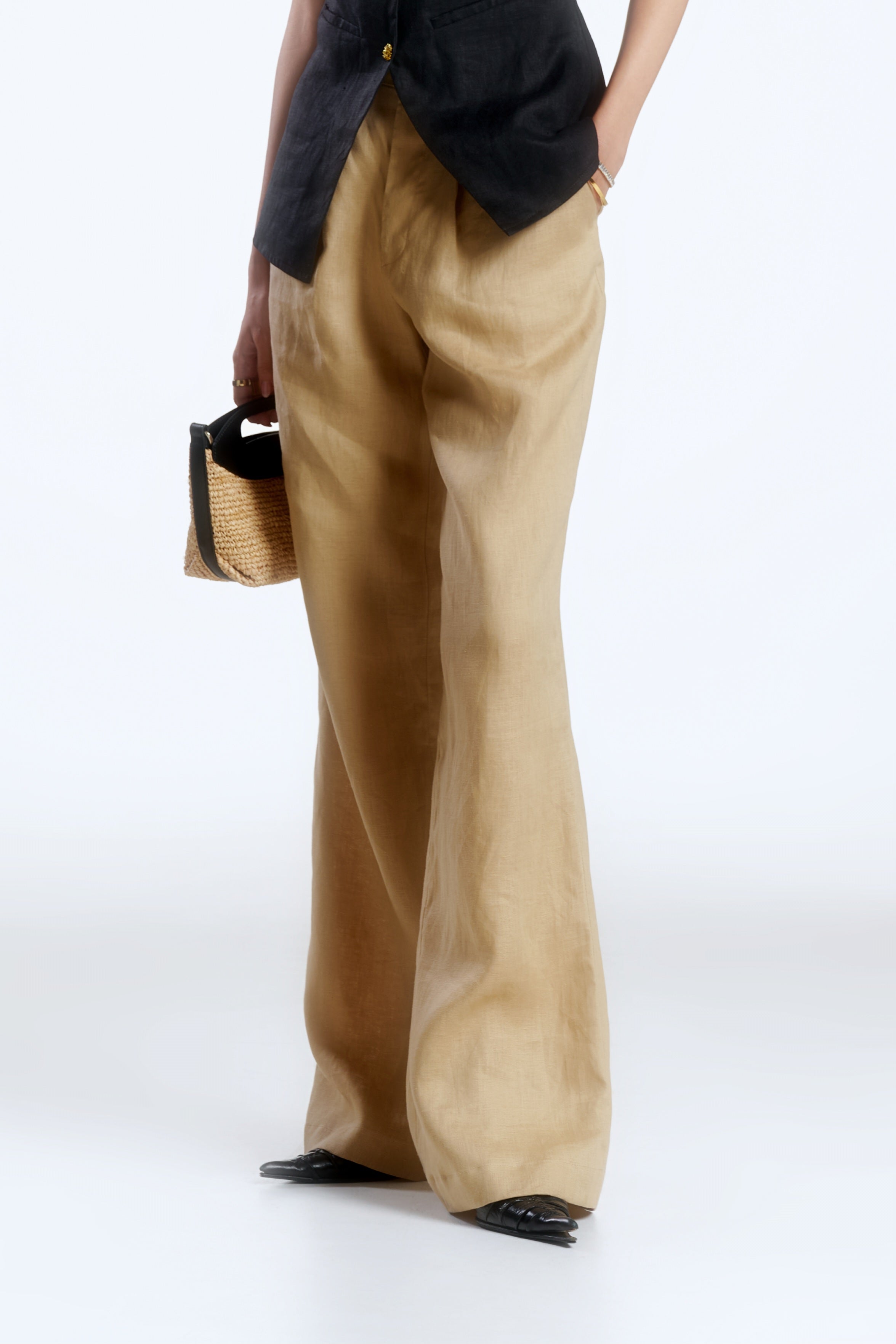 LINEN RELAXED TROUSERS - SAND