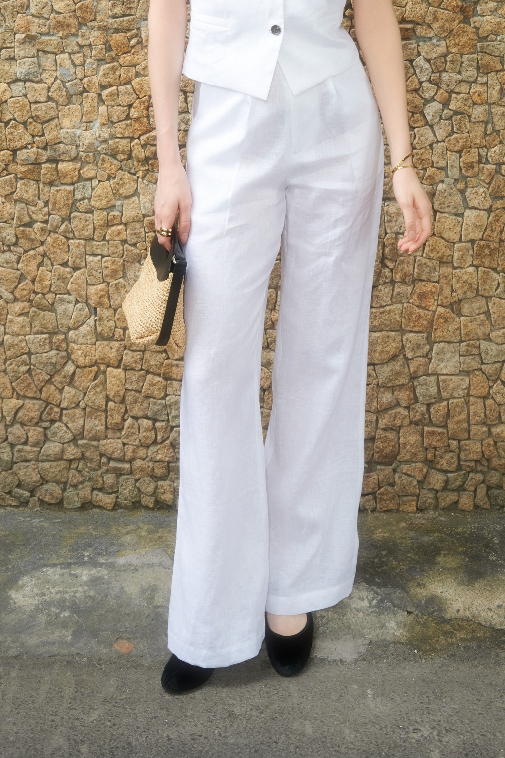 LINEN RELAXED TROUSERS - WHITE
