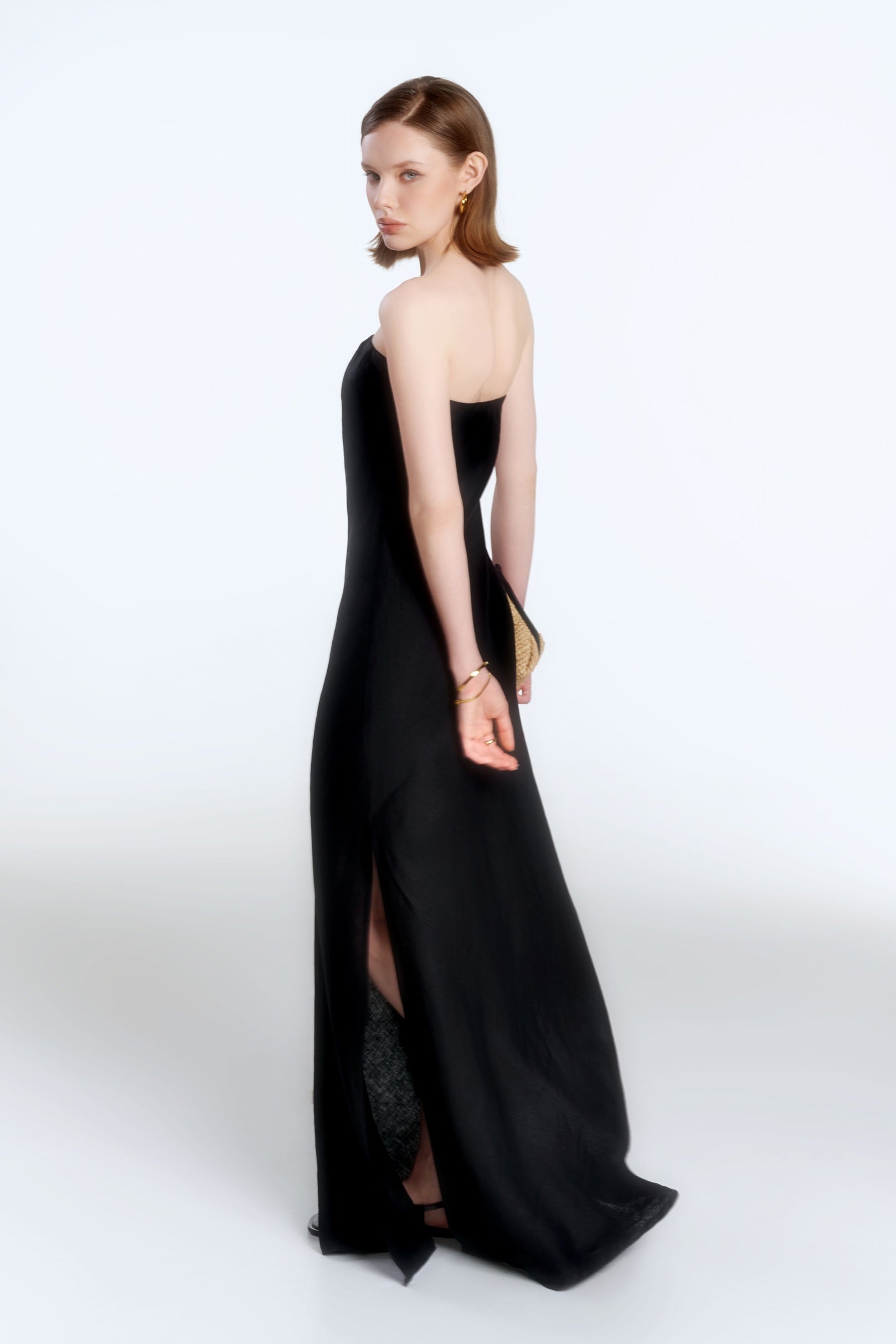 MIA STRAPLESS LINEN DRESS - BLACK