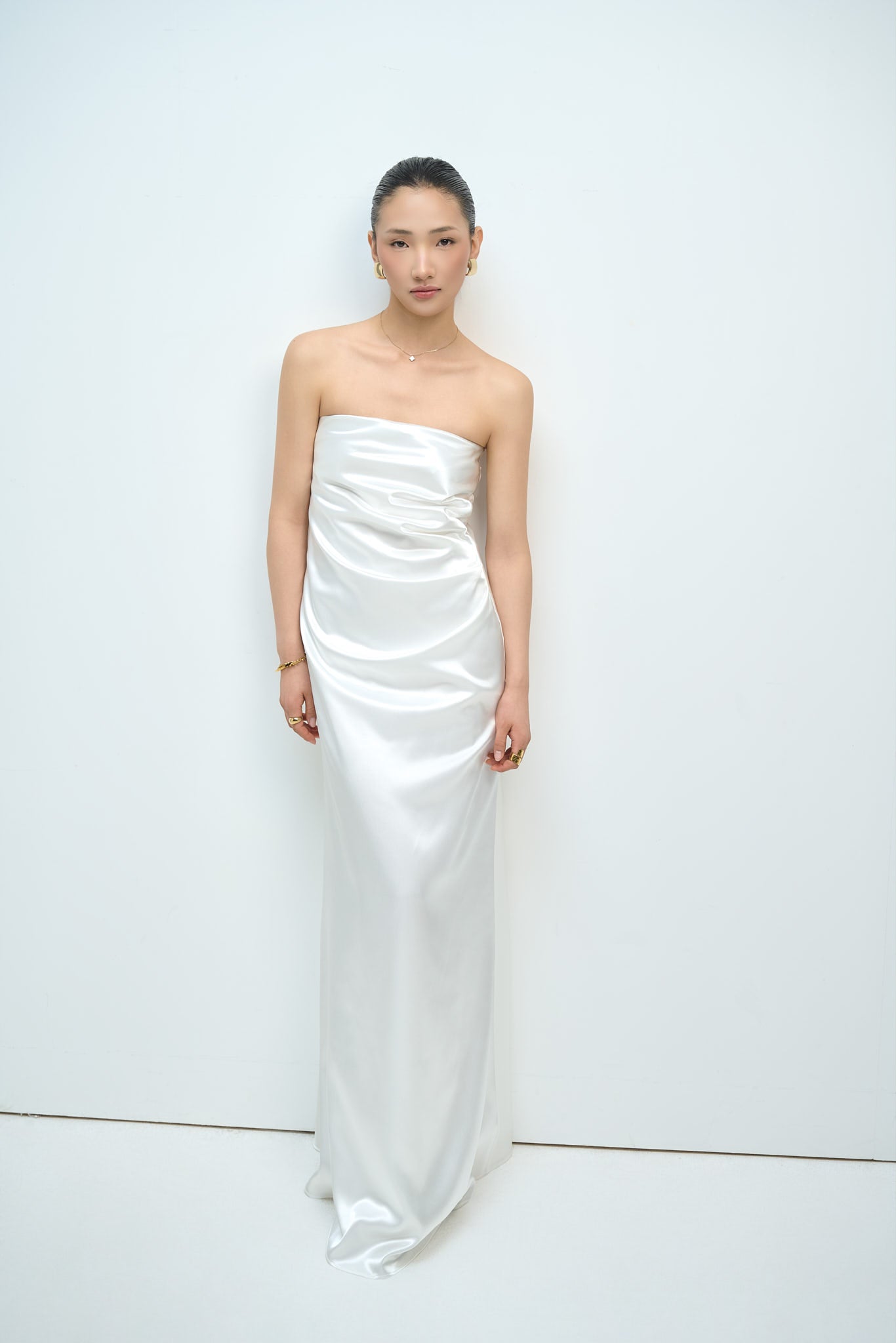 CHARLOTTE STRAPLESS DRAPED GOWN - WHITE (INCLUDING SCARF)