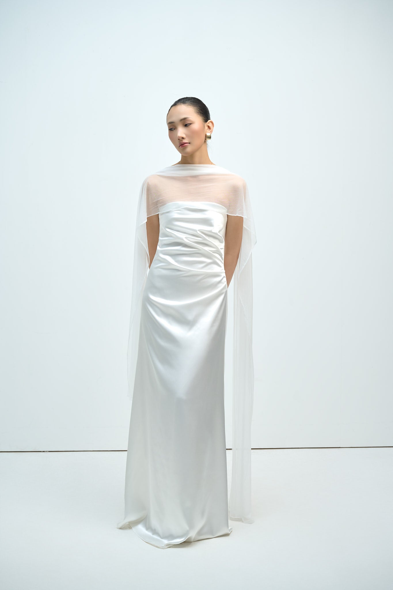 CHARLOTTE STRAPLESS DRAPED GOWN - WHITE (INCLUDING SCARF)