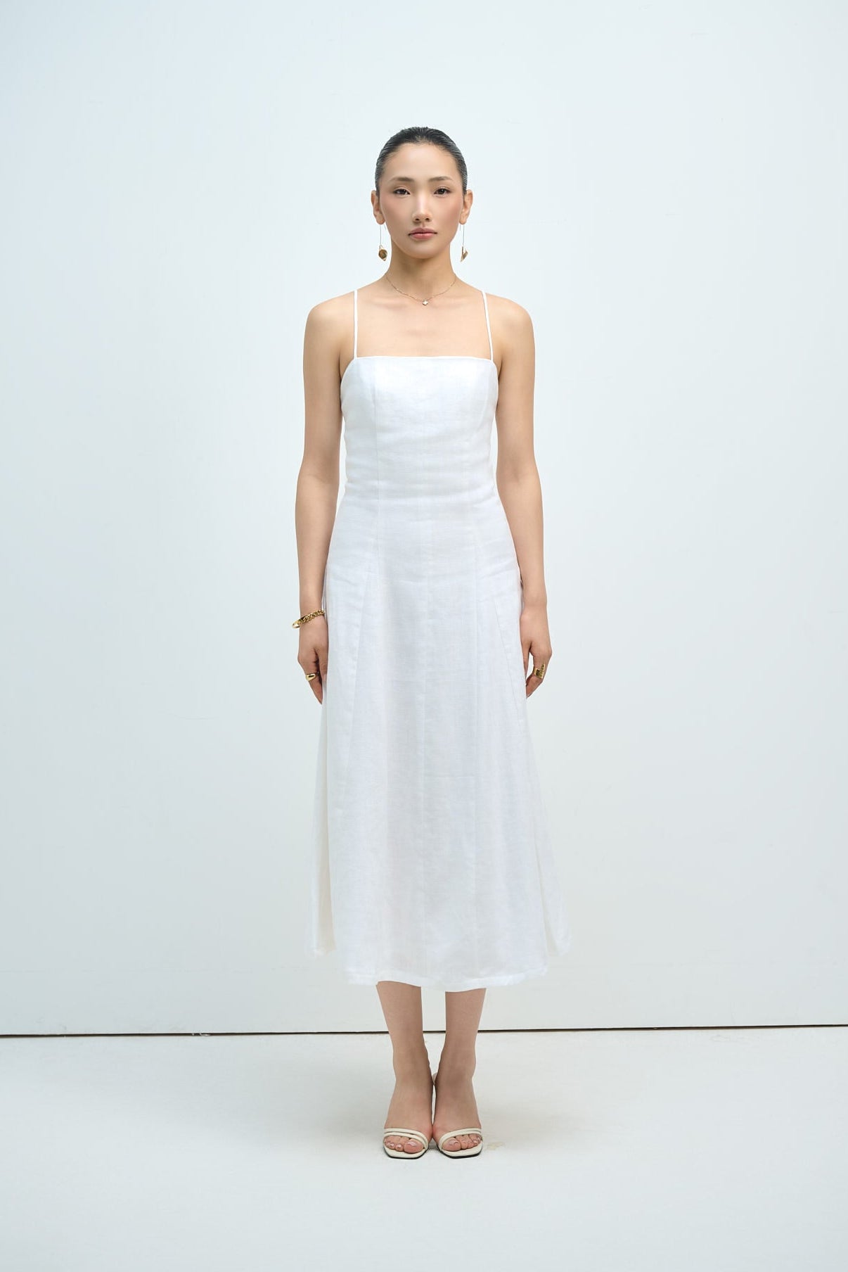 EMMA LINEN MIDI DRESS - WHITE