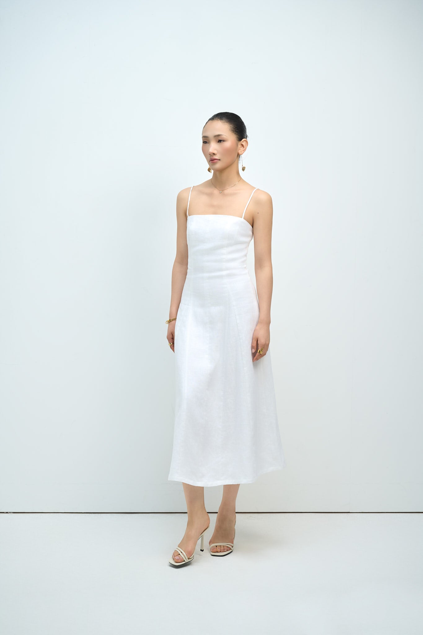 EMMA LINEN MIDI DRESS - WHITE