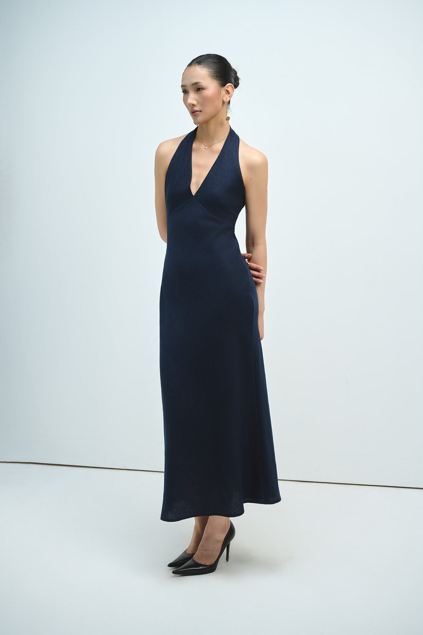 MALENA LINEN DRESS - NAVY