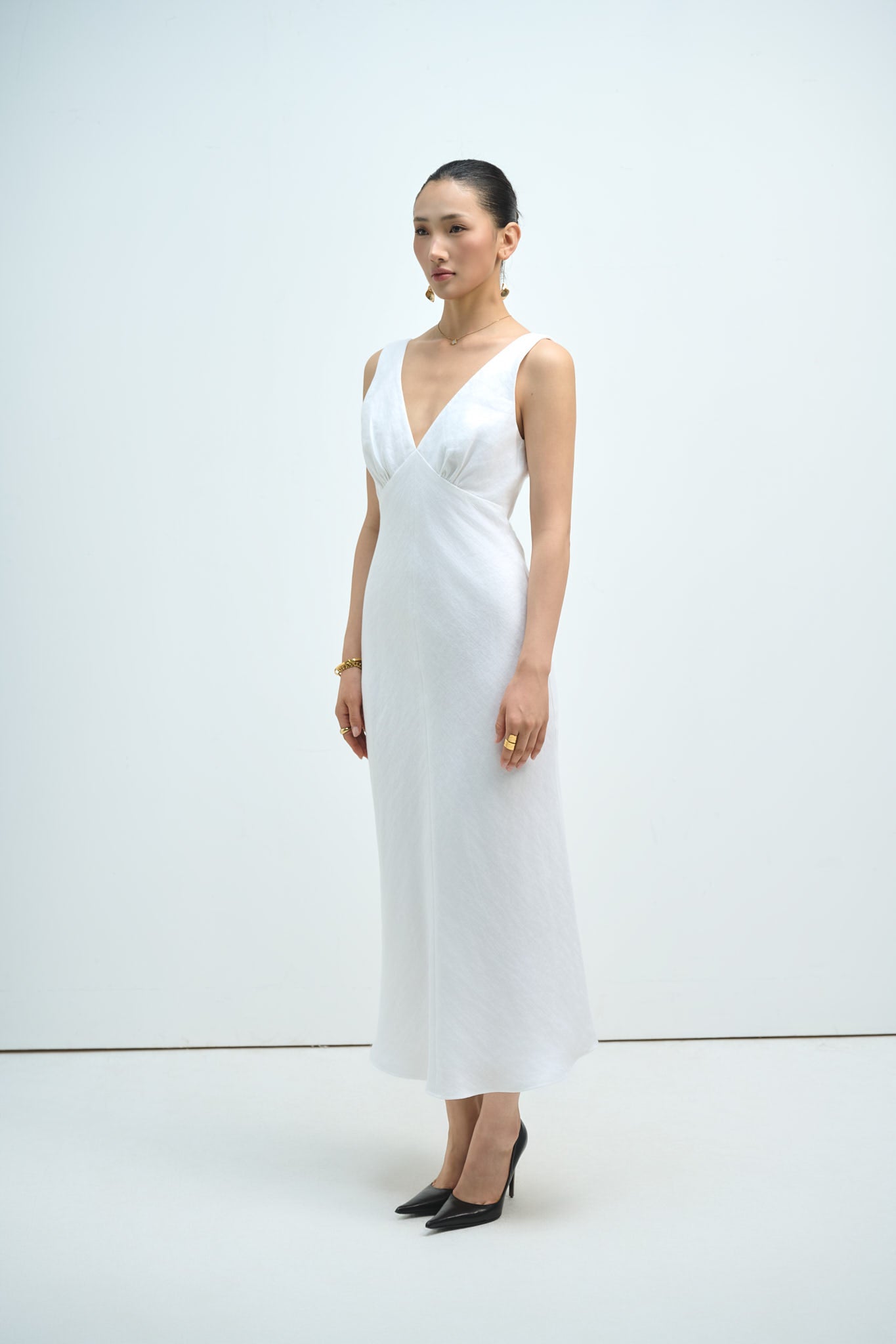 MAISIE LINEN MIDI DRESS - WHITE