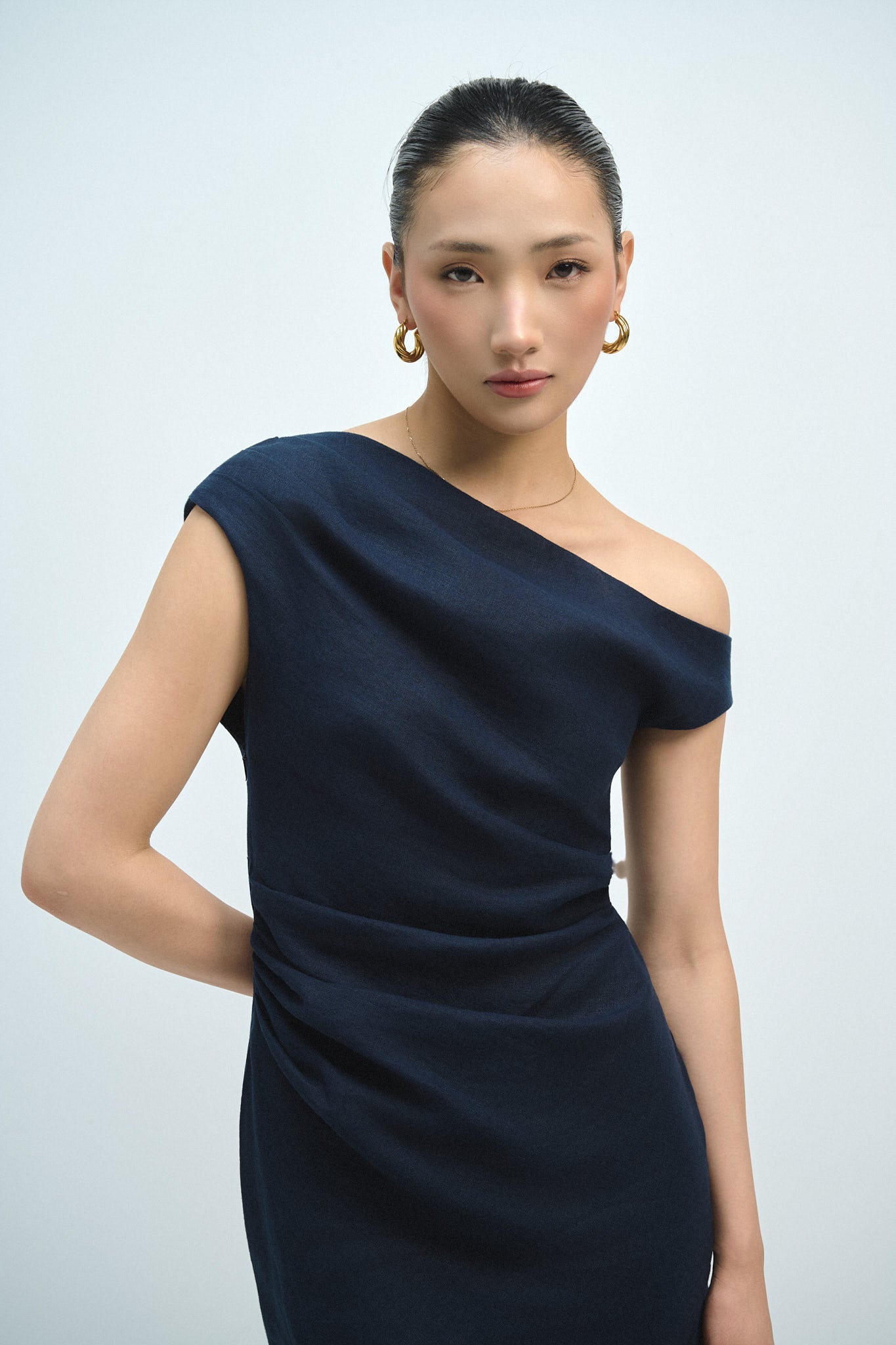 VIVIAN LINEN MINI DRESS - NAVY