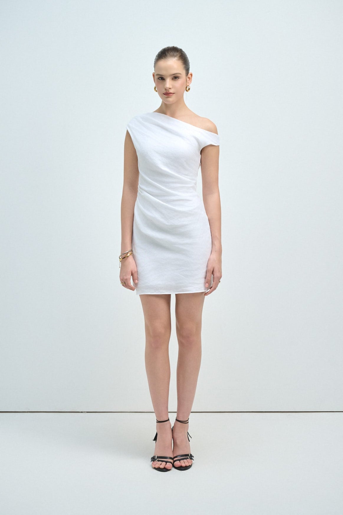 VIVIAN LINEN MINI DRESS - WHITE