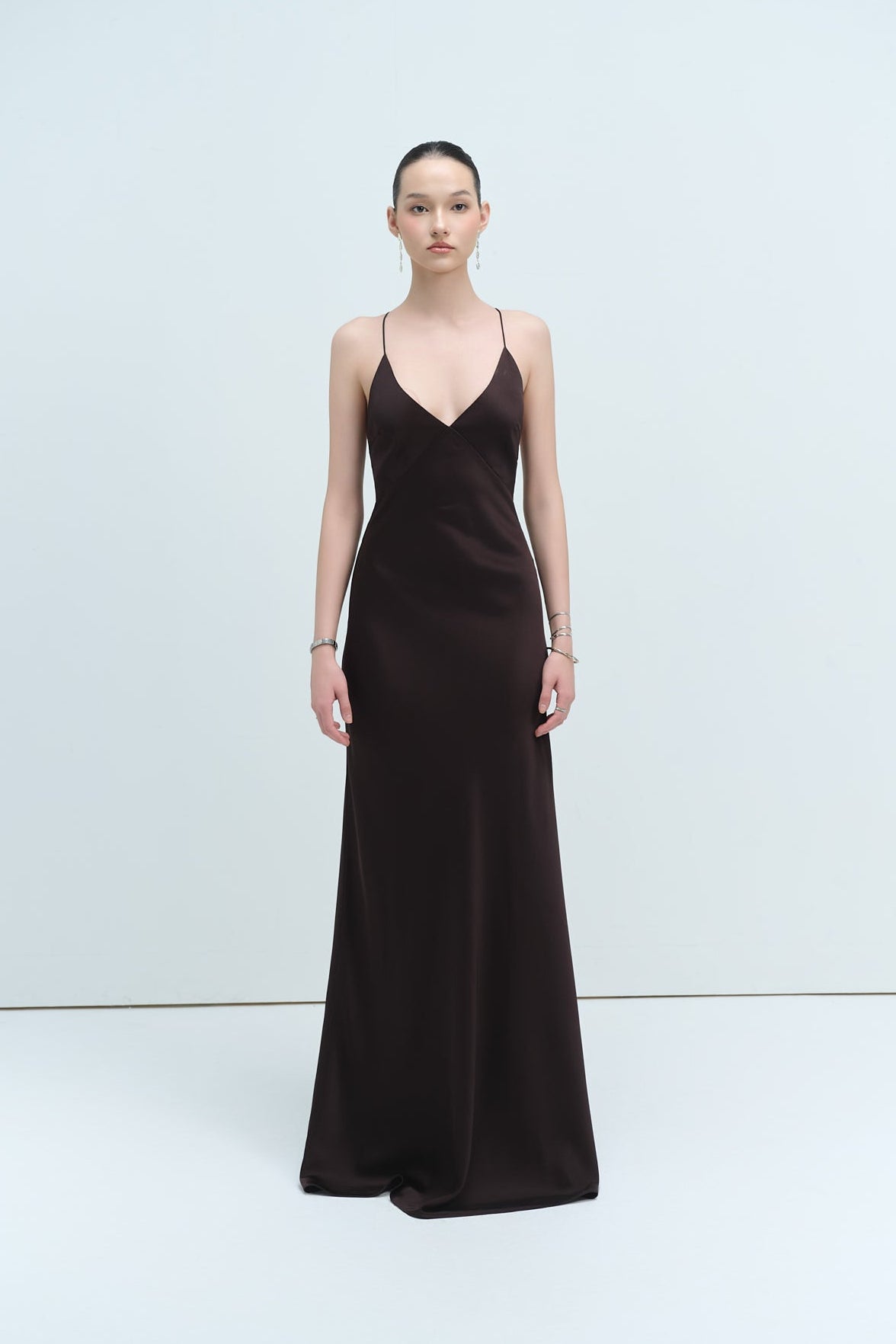 EVELYN CAMI SATIN DRESS - DARK BROWN