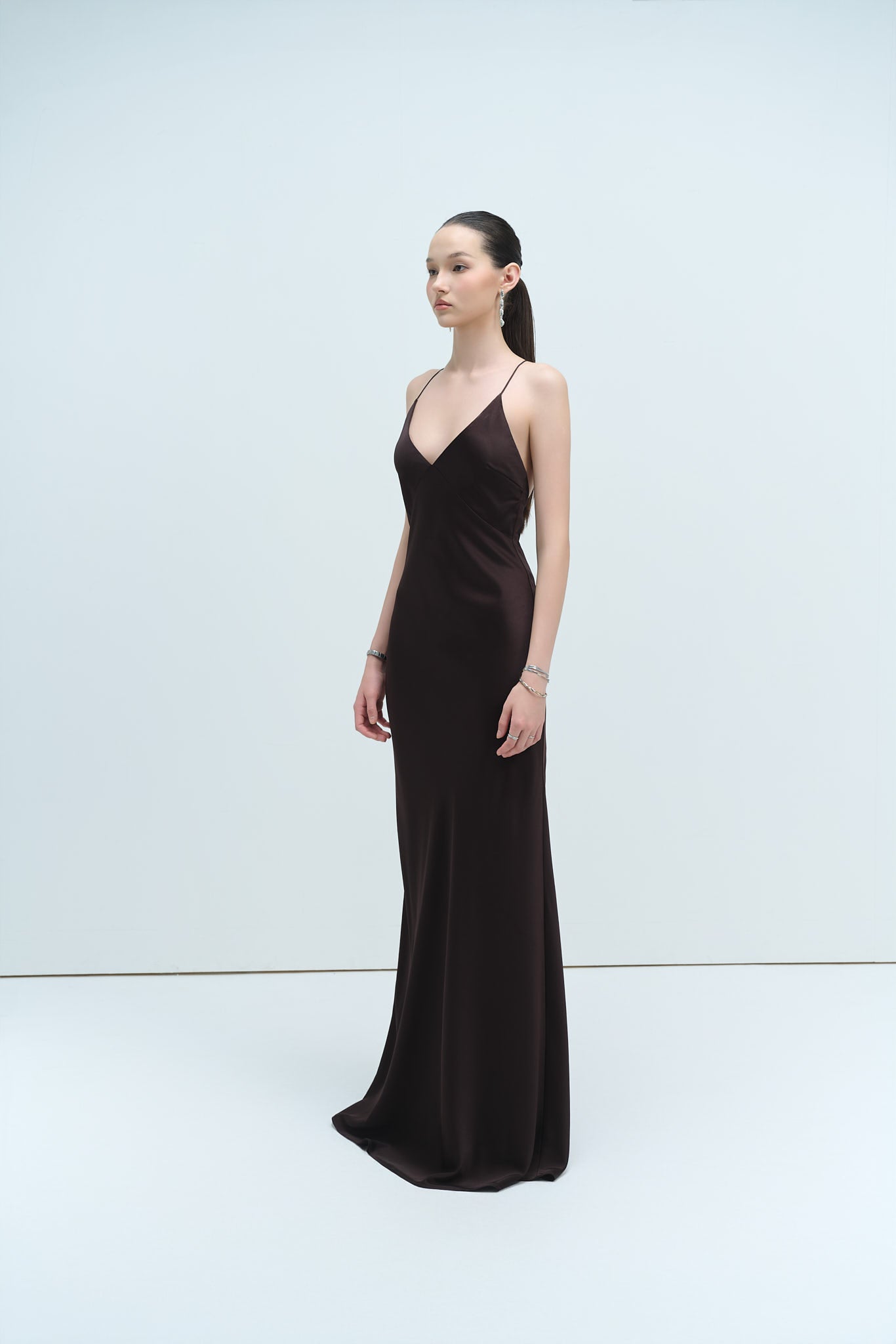 EVELYN CAMI SATIN DRESS - DARK BROWN
